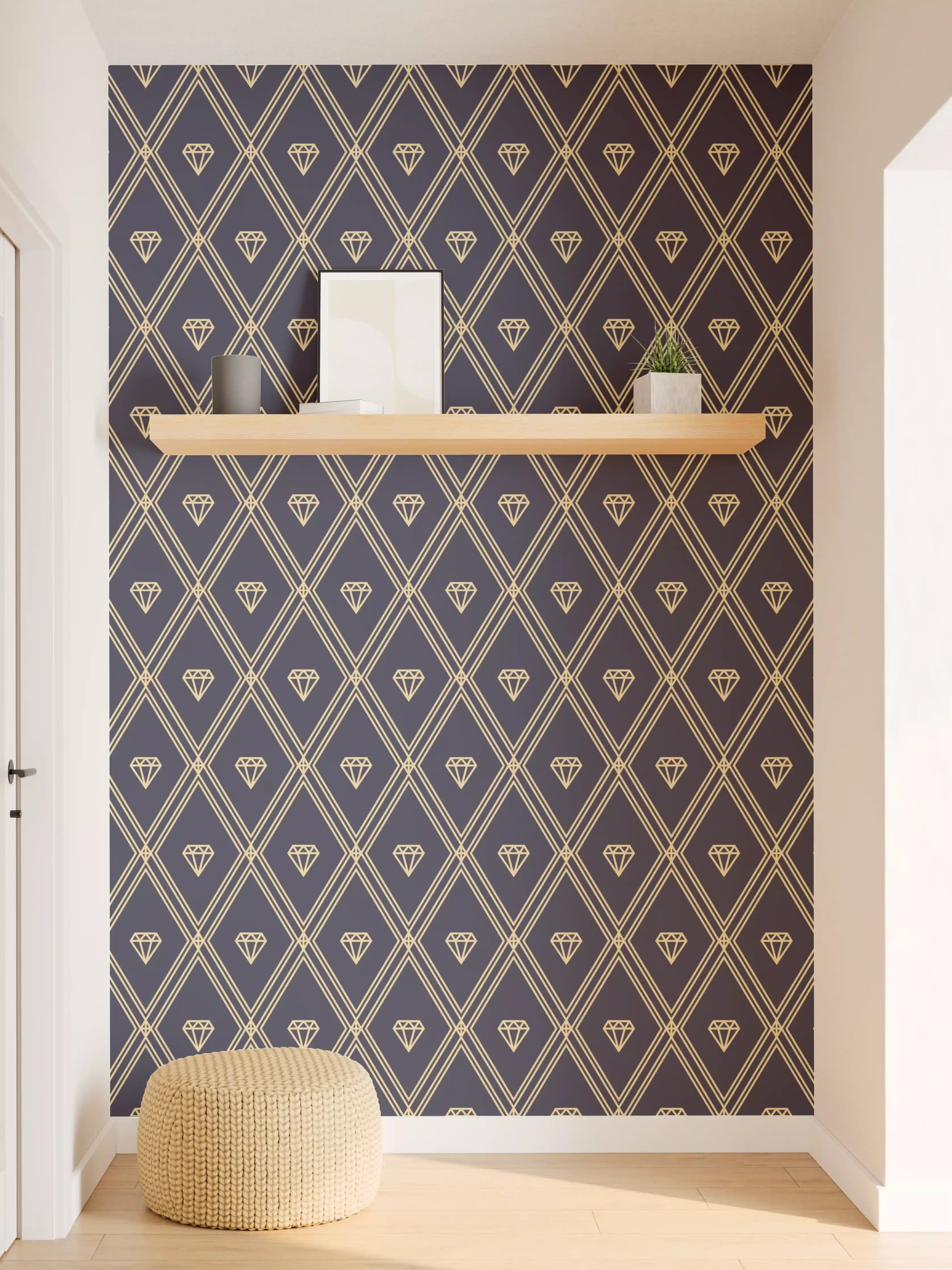 Wandverkleidung Flur - Geometrisches Schwarz-Blau Muster