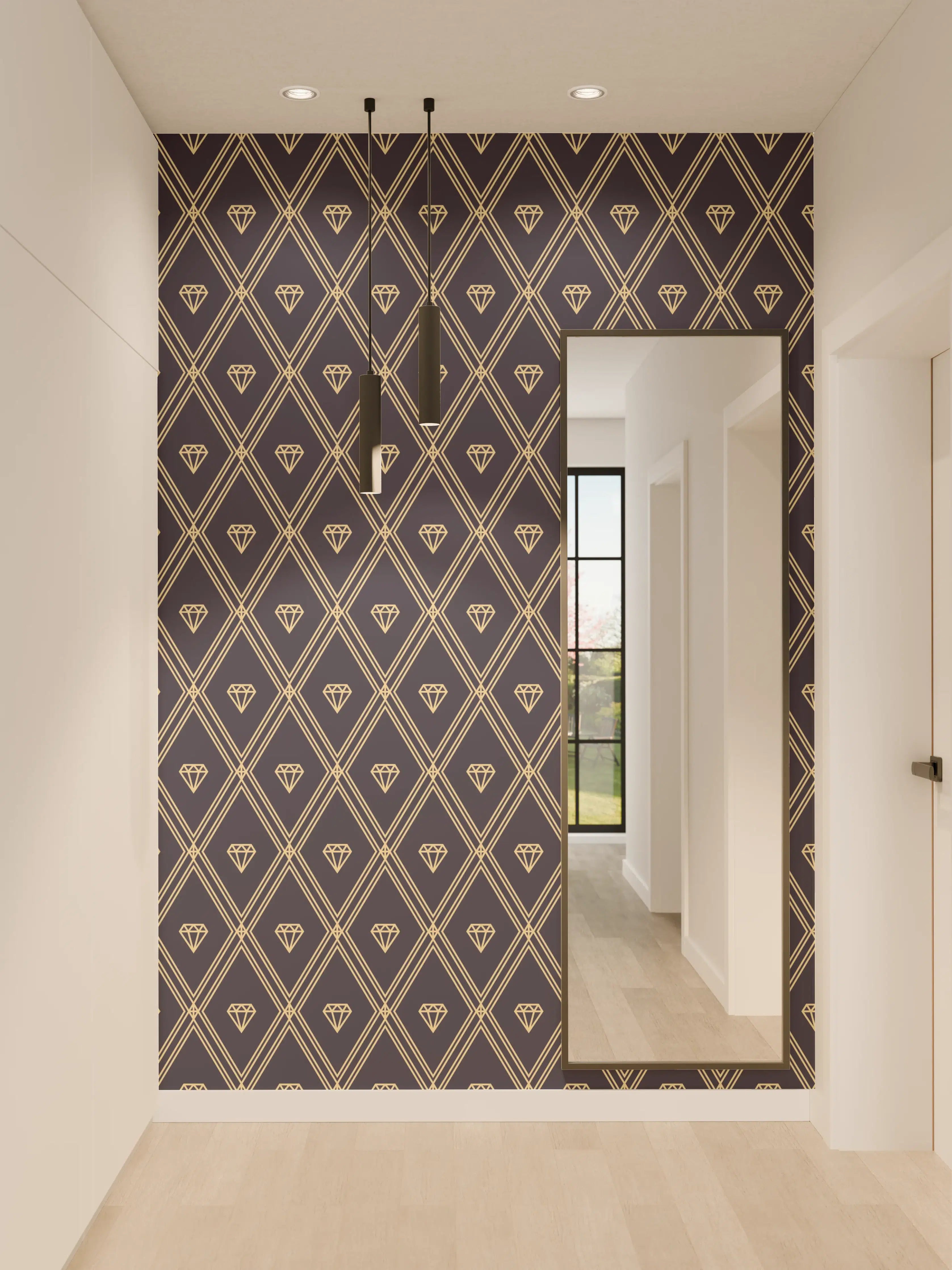 Wandverkleidung Flur - Geometrisches Schwarz-Blau Muster