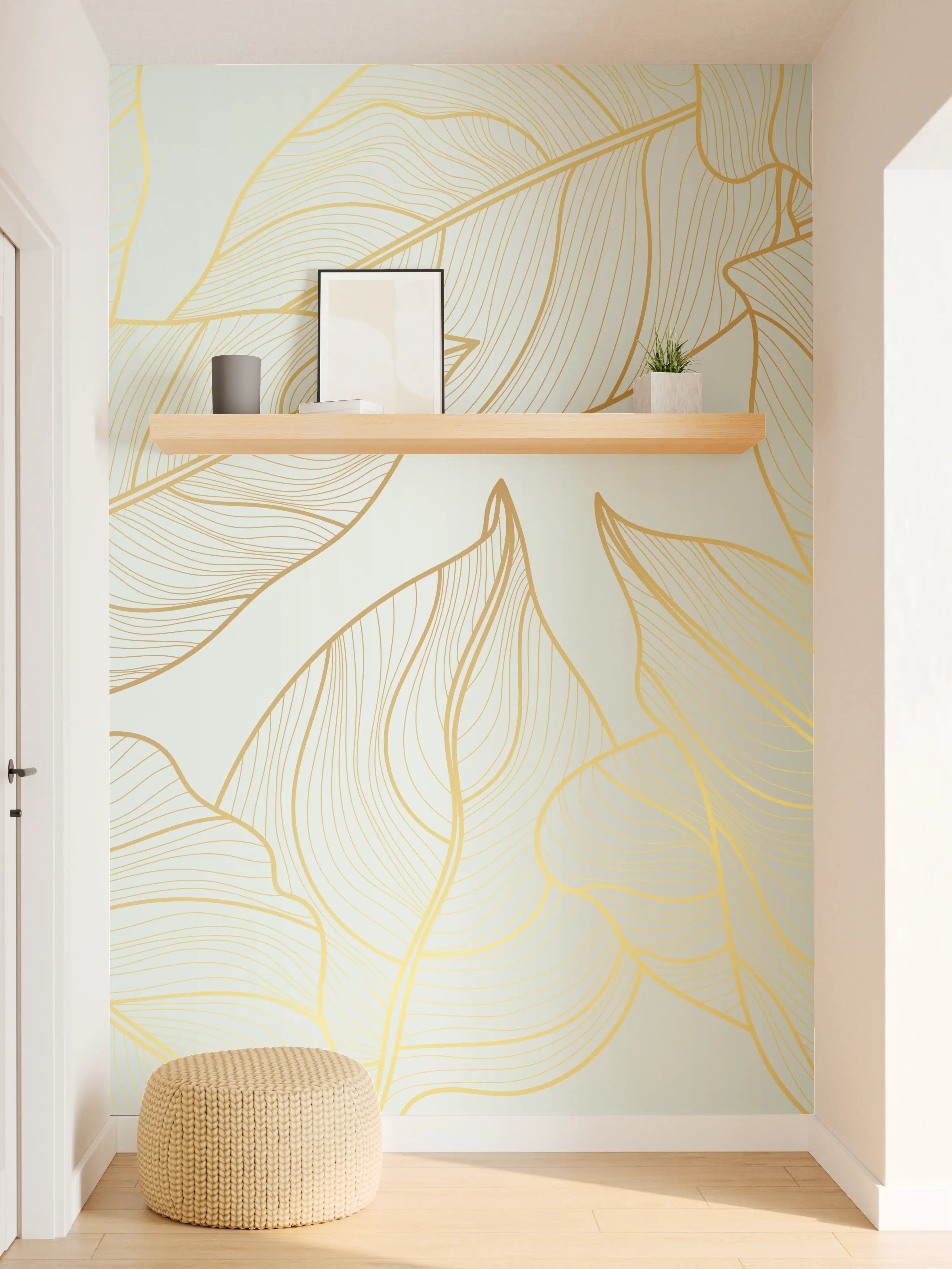 Wandverkleidung Flur - Gold-Beige Laub Design