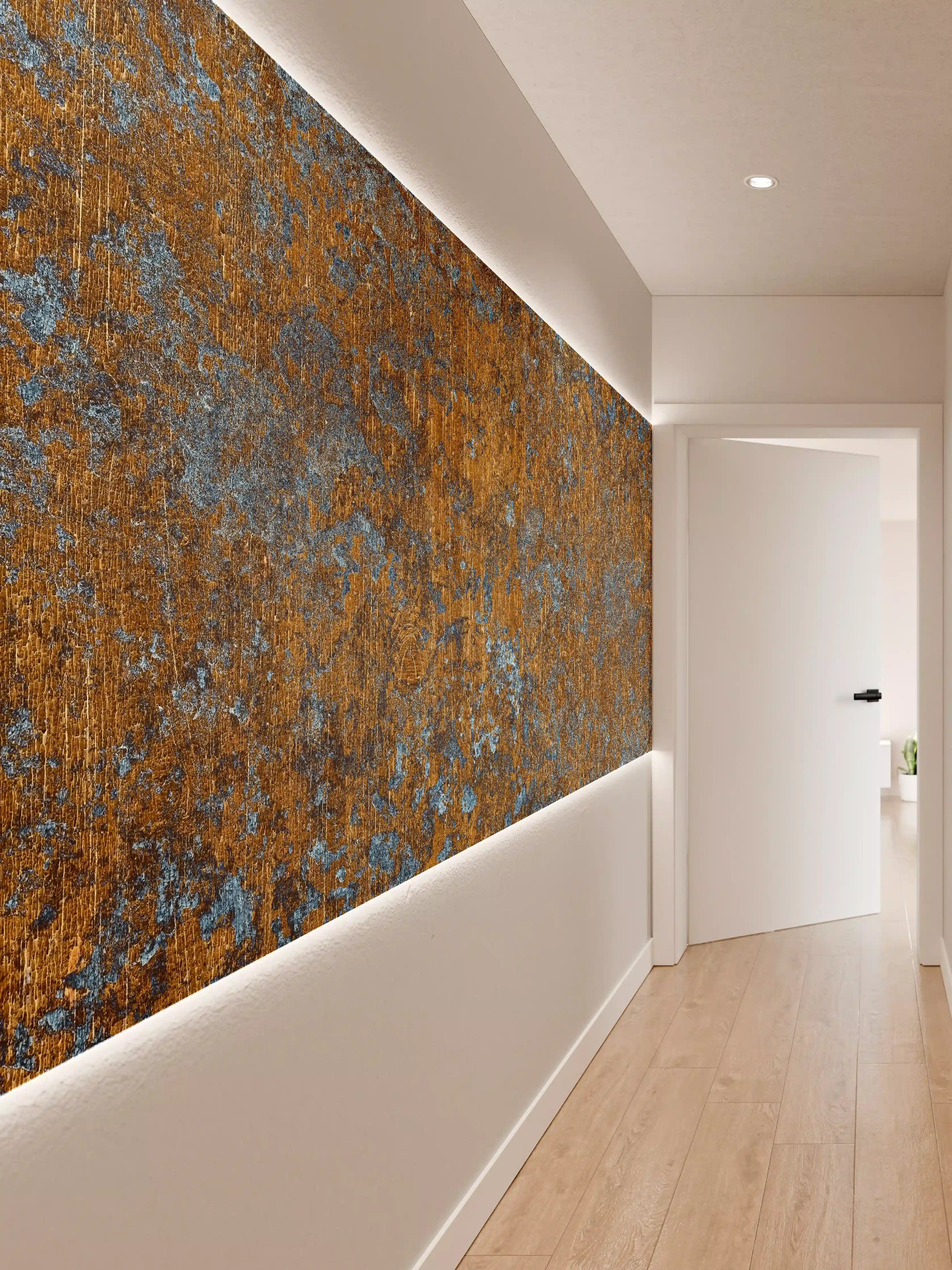 Wandverkleidung Flur - Gold-blaue alte Metalltextur