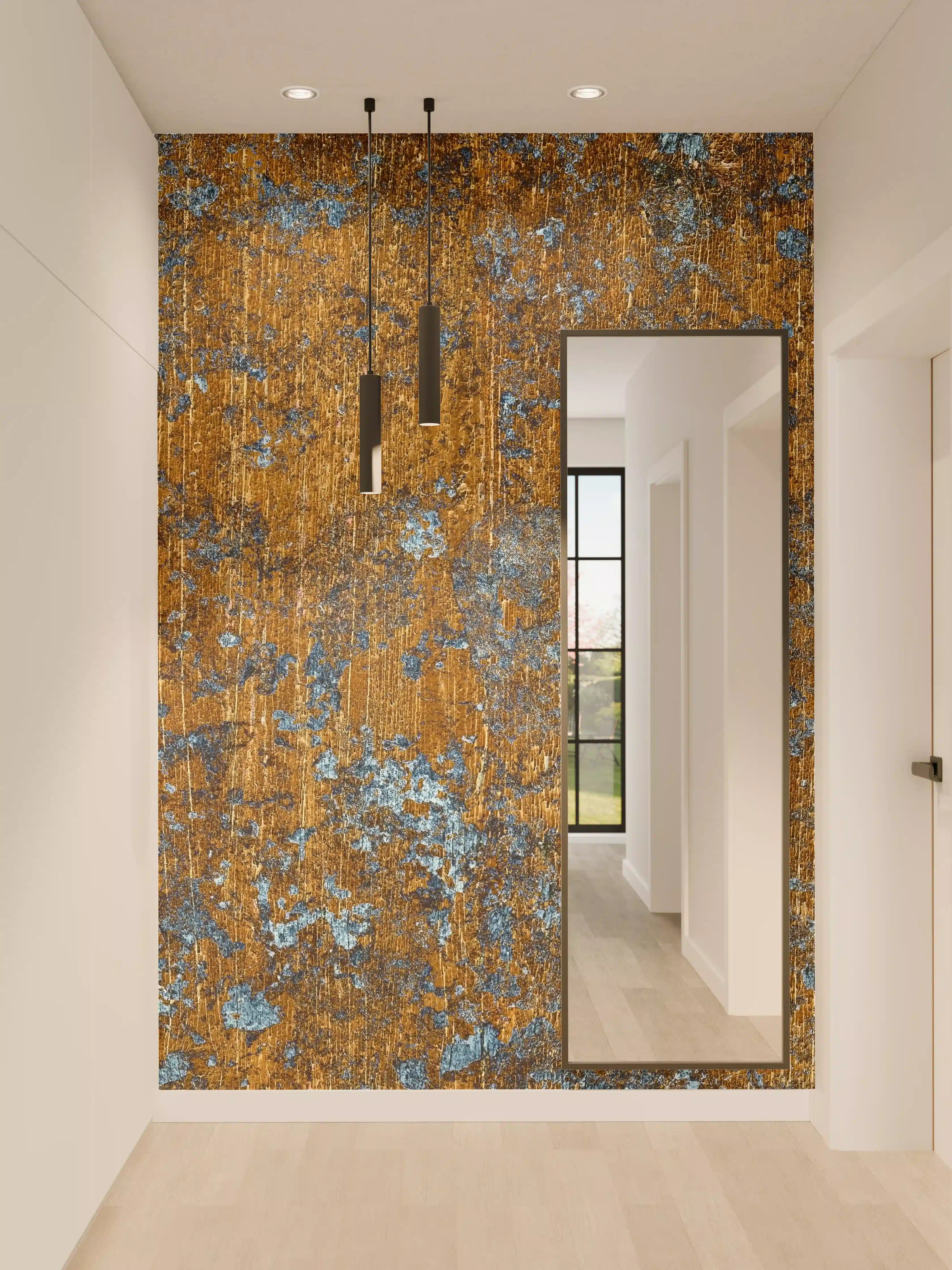 Wandverkleidung Flur - Gold-blaue alte Metalltextur