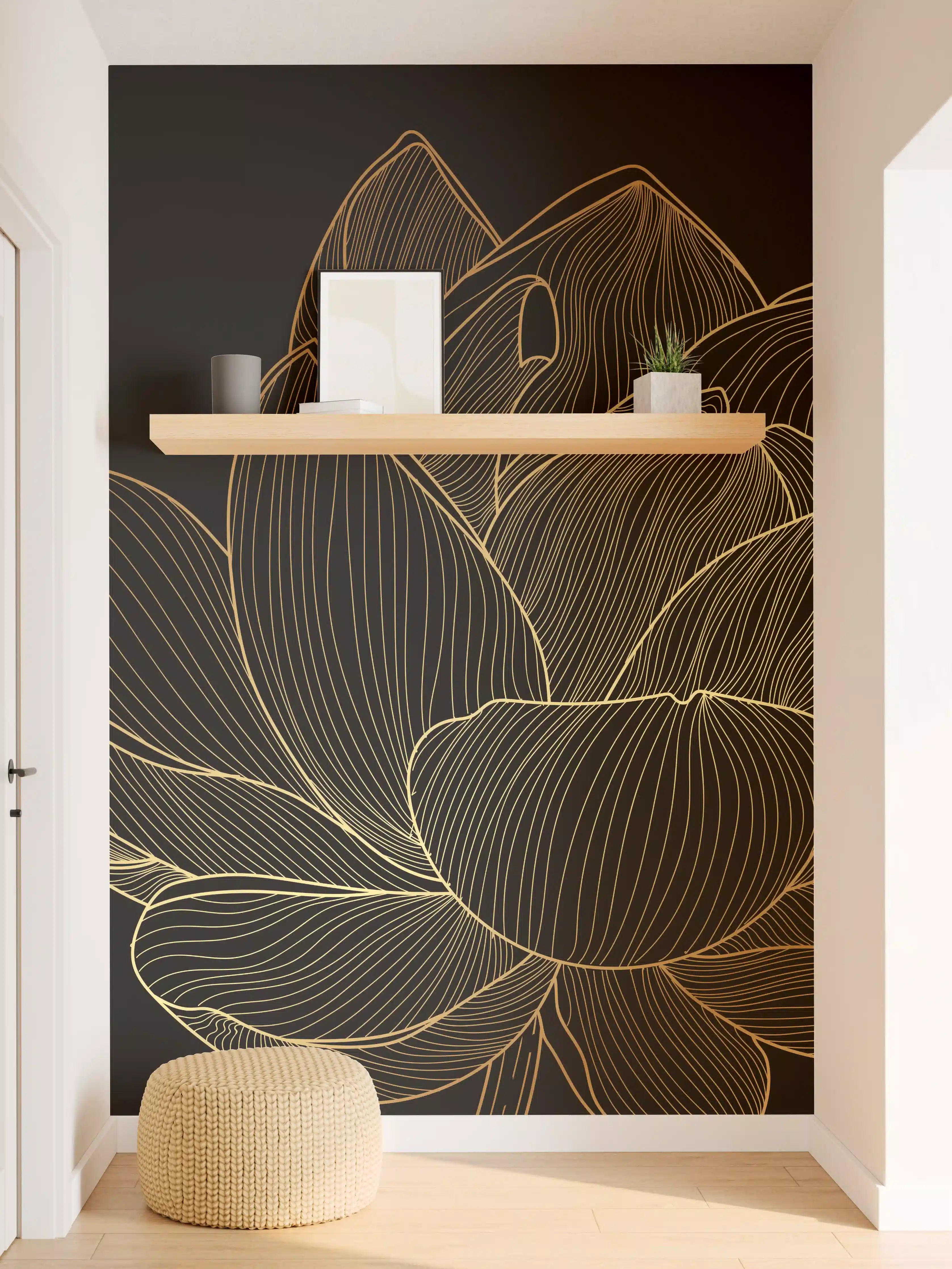 Wandverkleidung Flur - Golden Floral Lineart