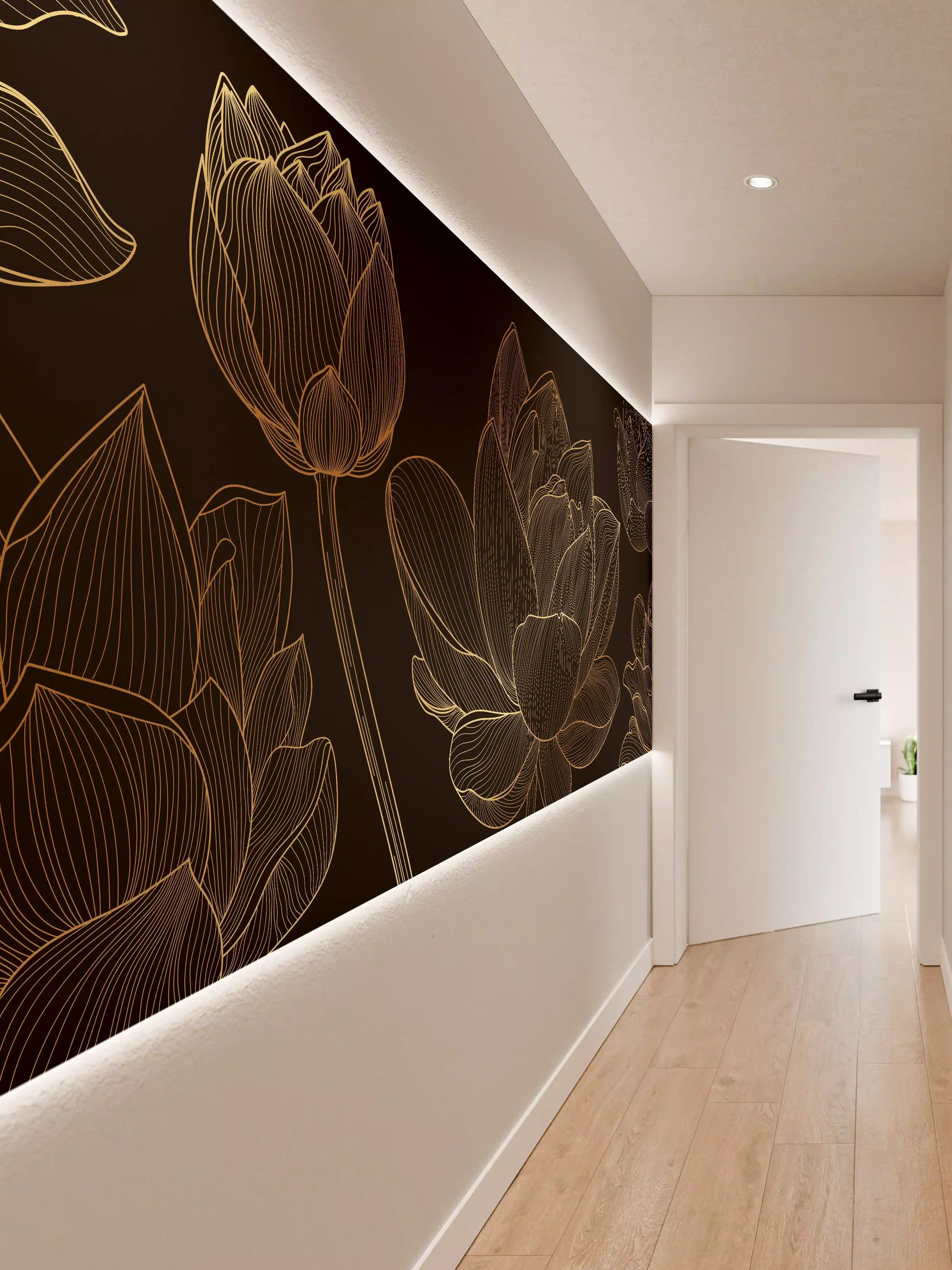 Wandverkleidung Flur - Golden Floral Lineart