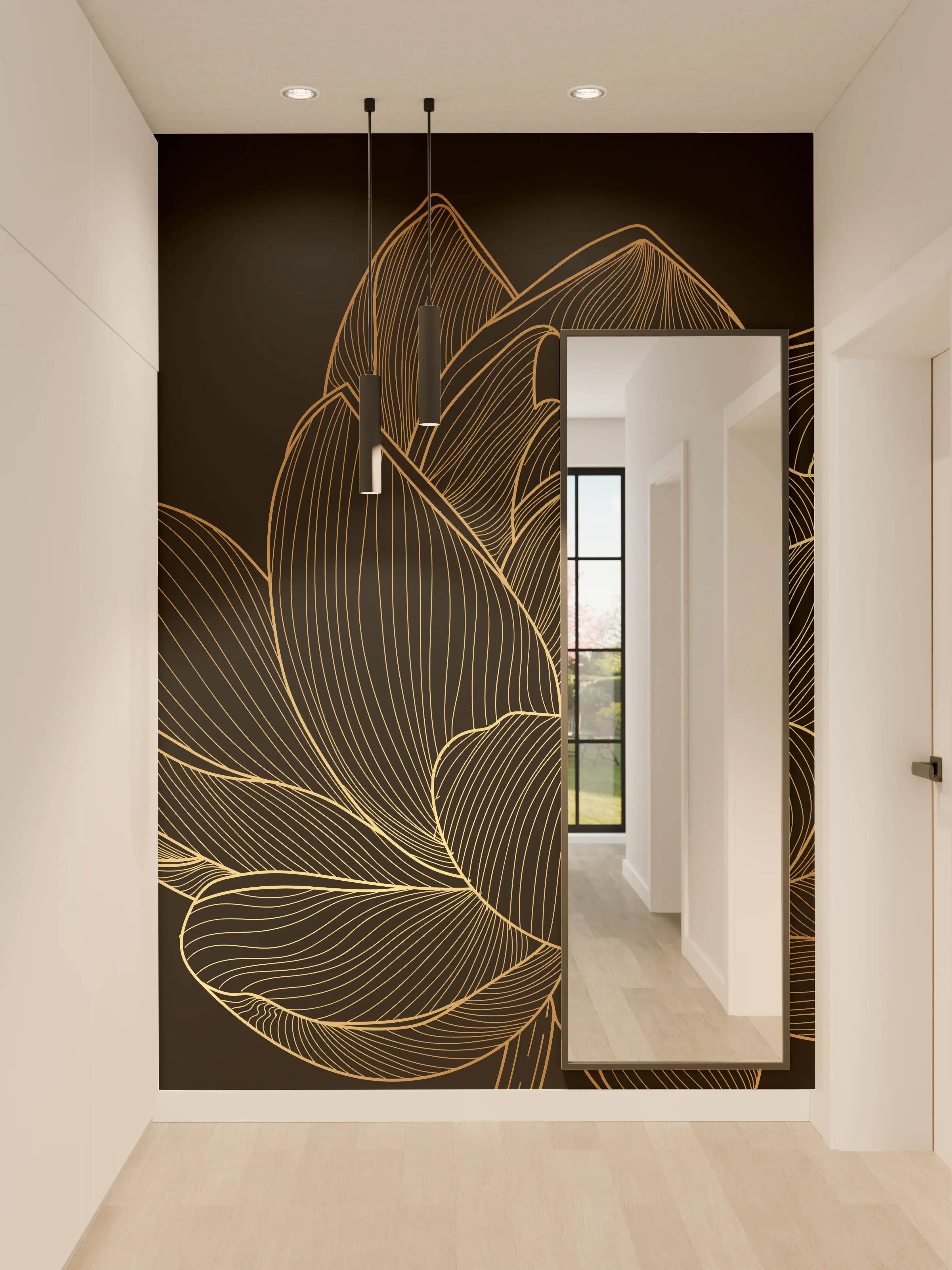Wandverkleidung Flur - Golden Floral Lineart