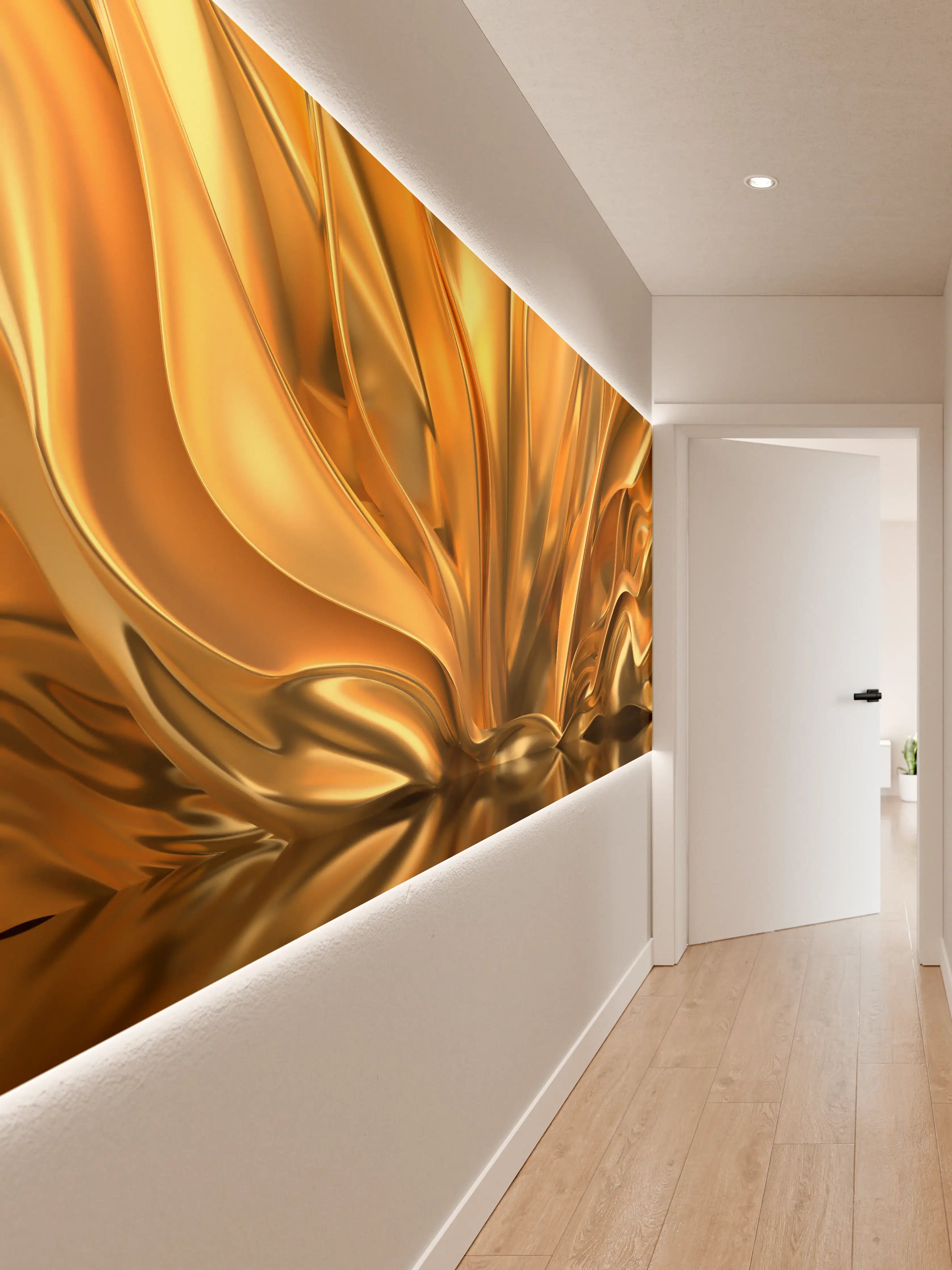 Wandverkleidung Flur - Goldene Aluminium-Textur