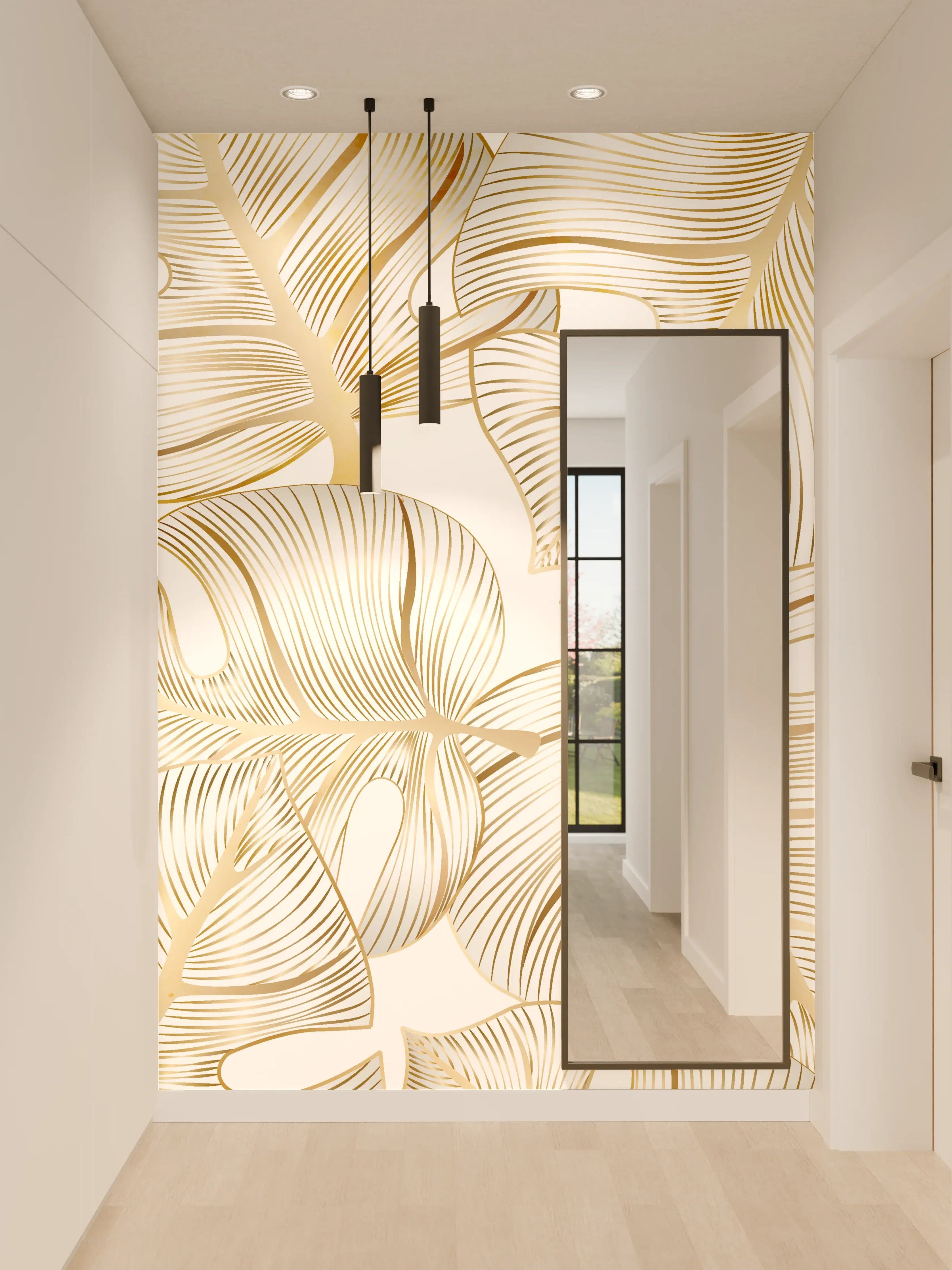 Wandverkleidung Flur - Goldene Blattadern Struktur