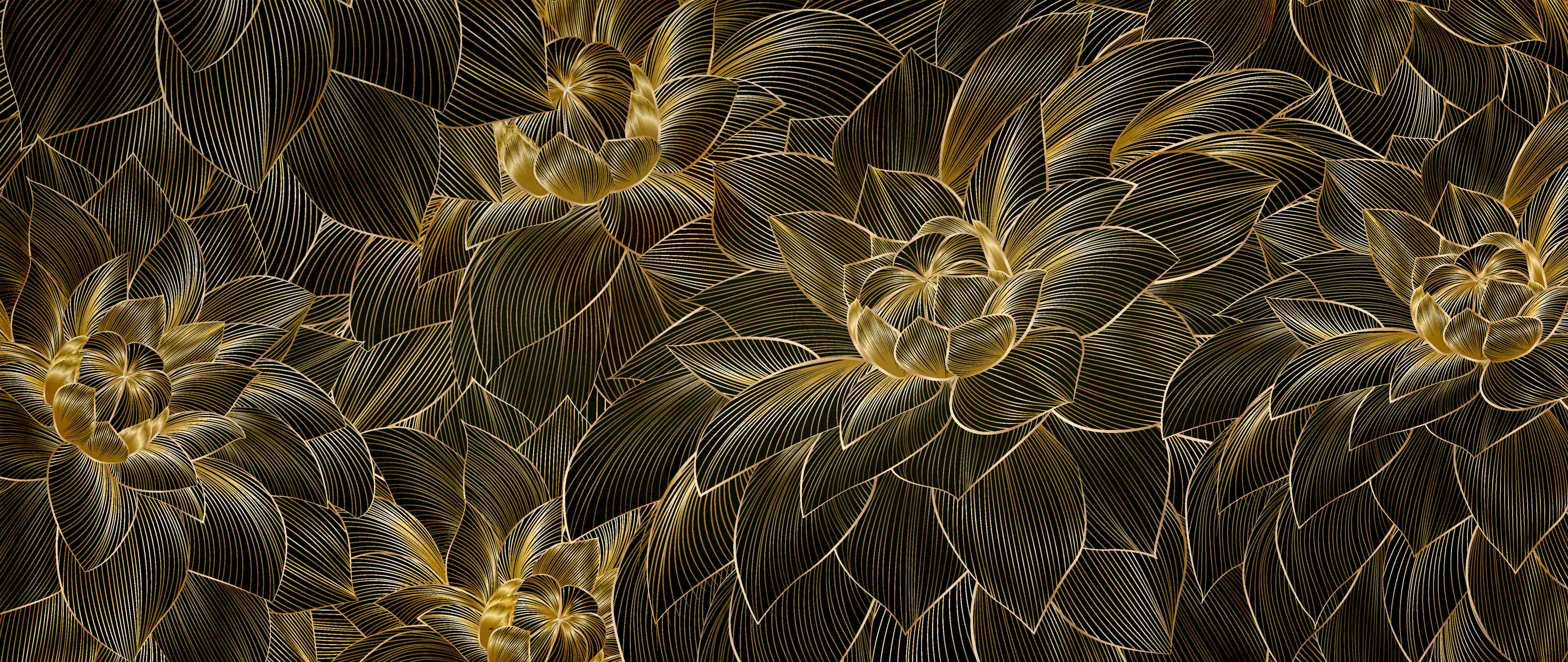 Wandverkleidung Flur-Goldene Blütenmuster Tapete