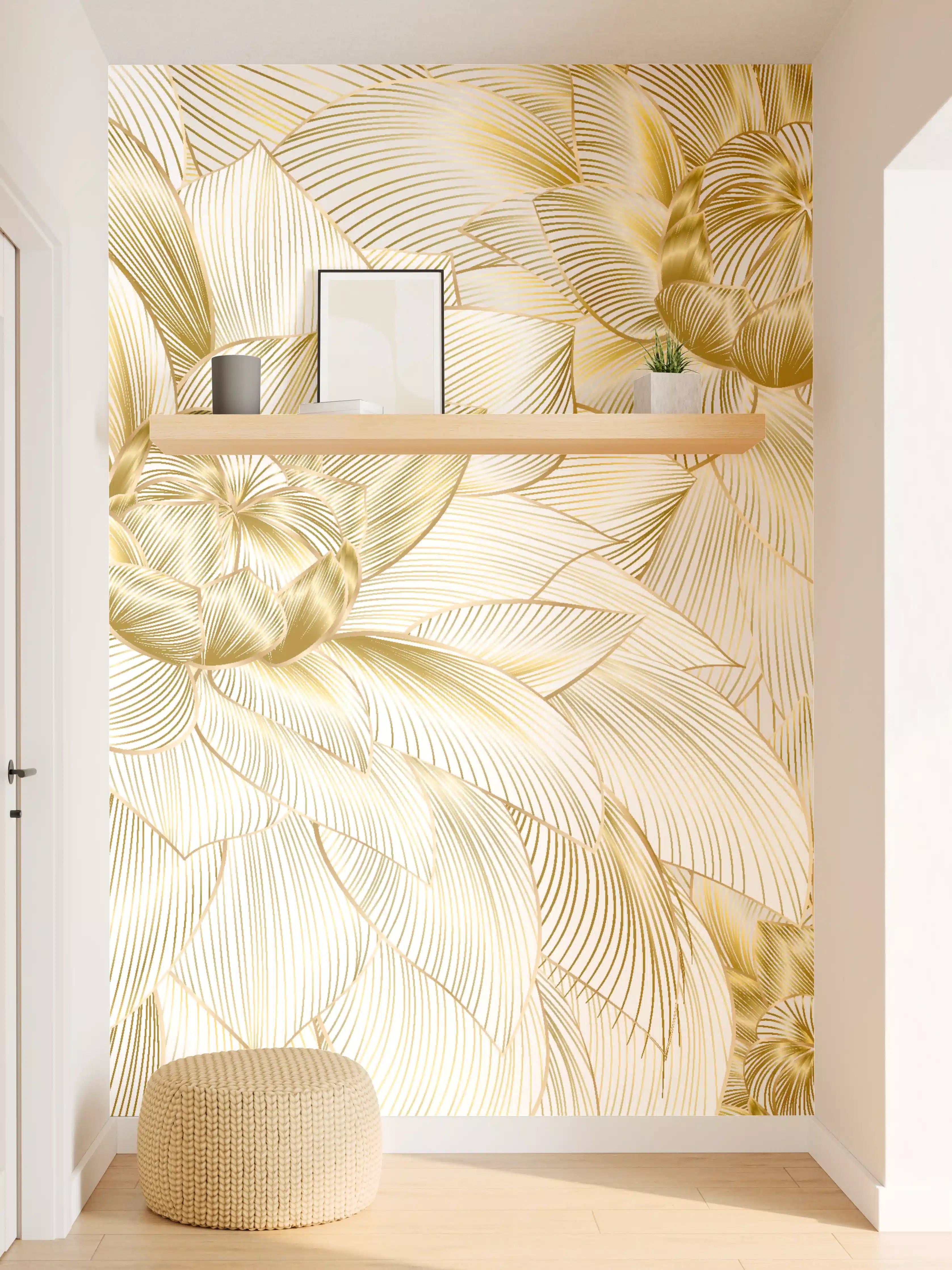 Wandverkleidung Flur - Goldene Blumenstruktur Design