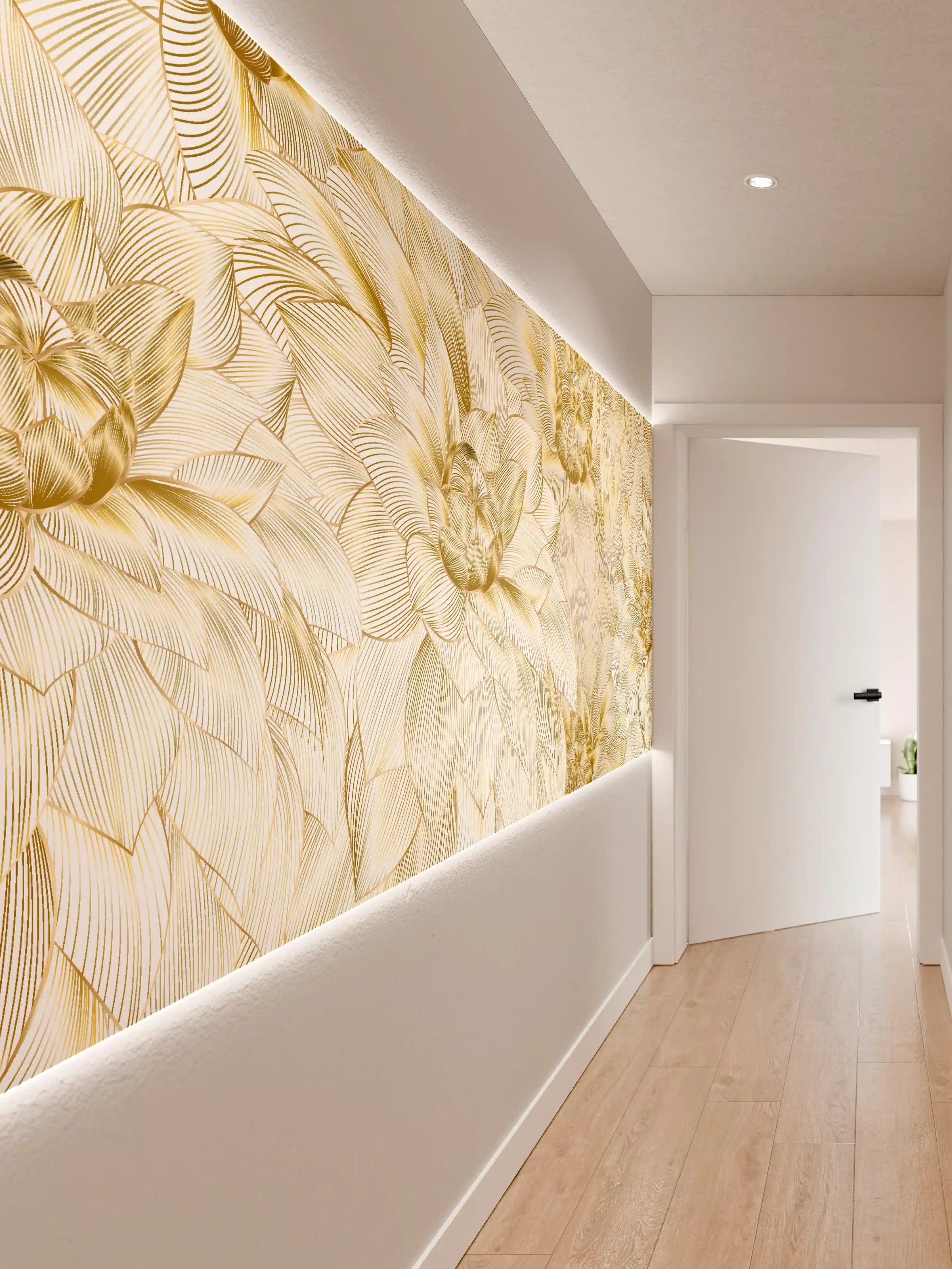 Wandverkleidung Flur - Goldene Blumenstruktur Design