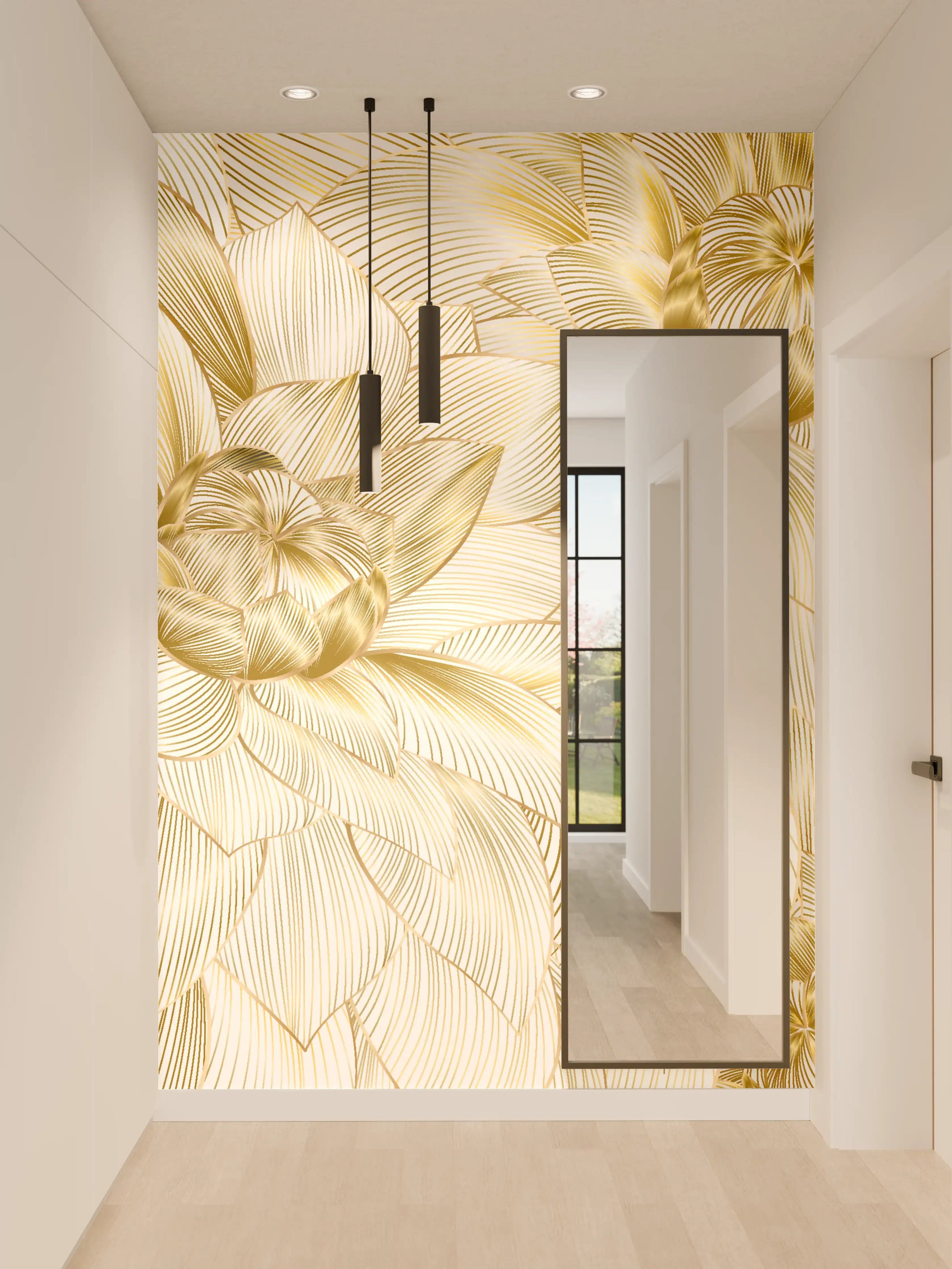 Wandverkleidung Flur - Goldene Blumenstruktur Design