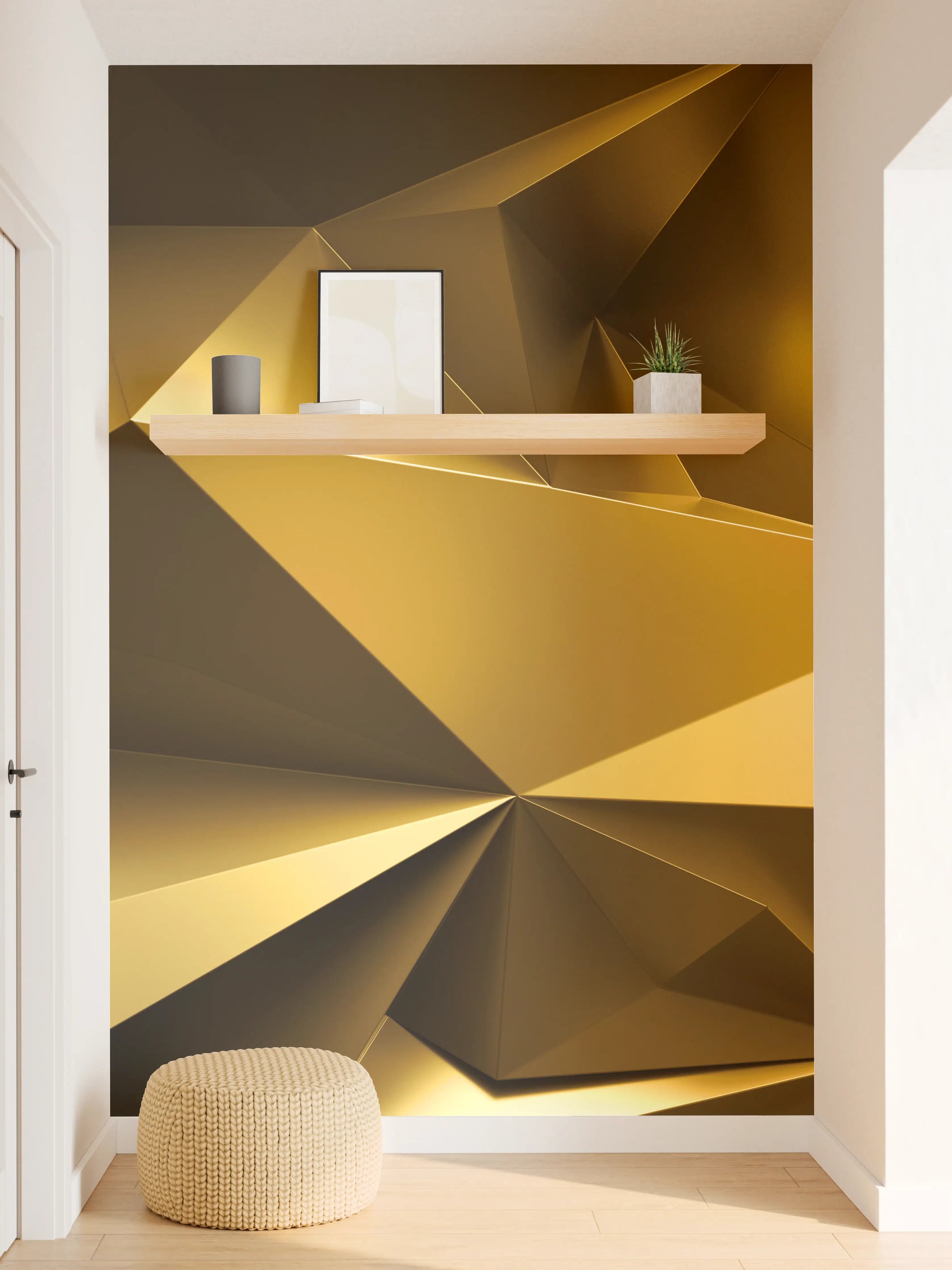 Wandverkleidung Flur - Goldene Kristall Polygon Tapete