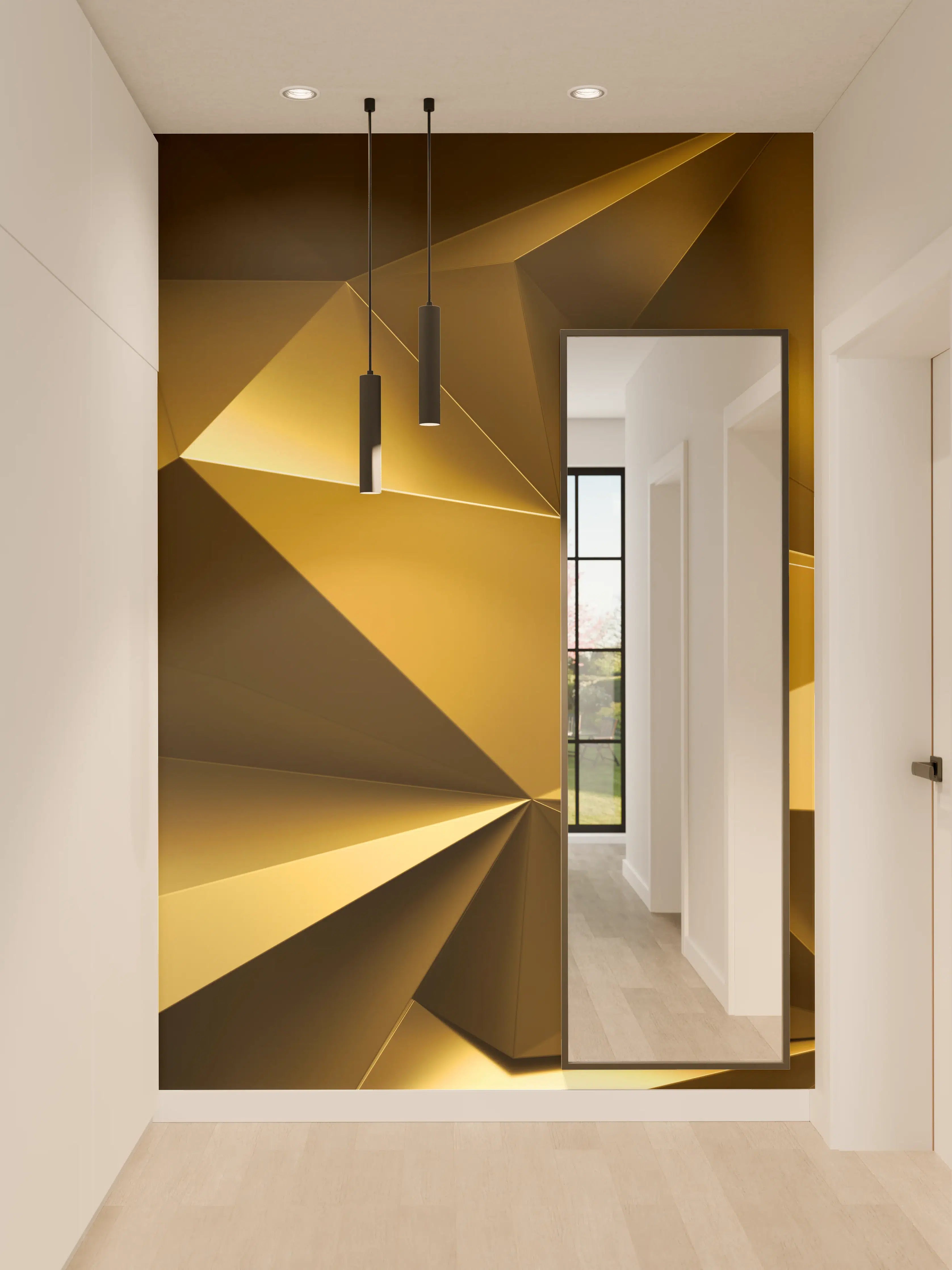Wandverkleidung Flur - Goldene Kristall Polygon Tapete