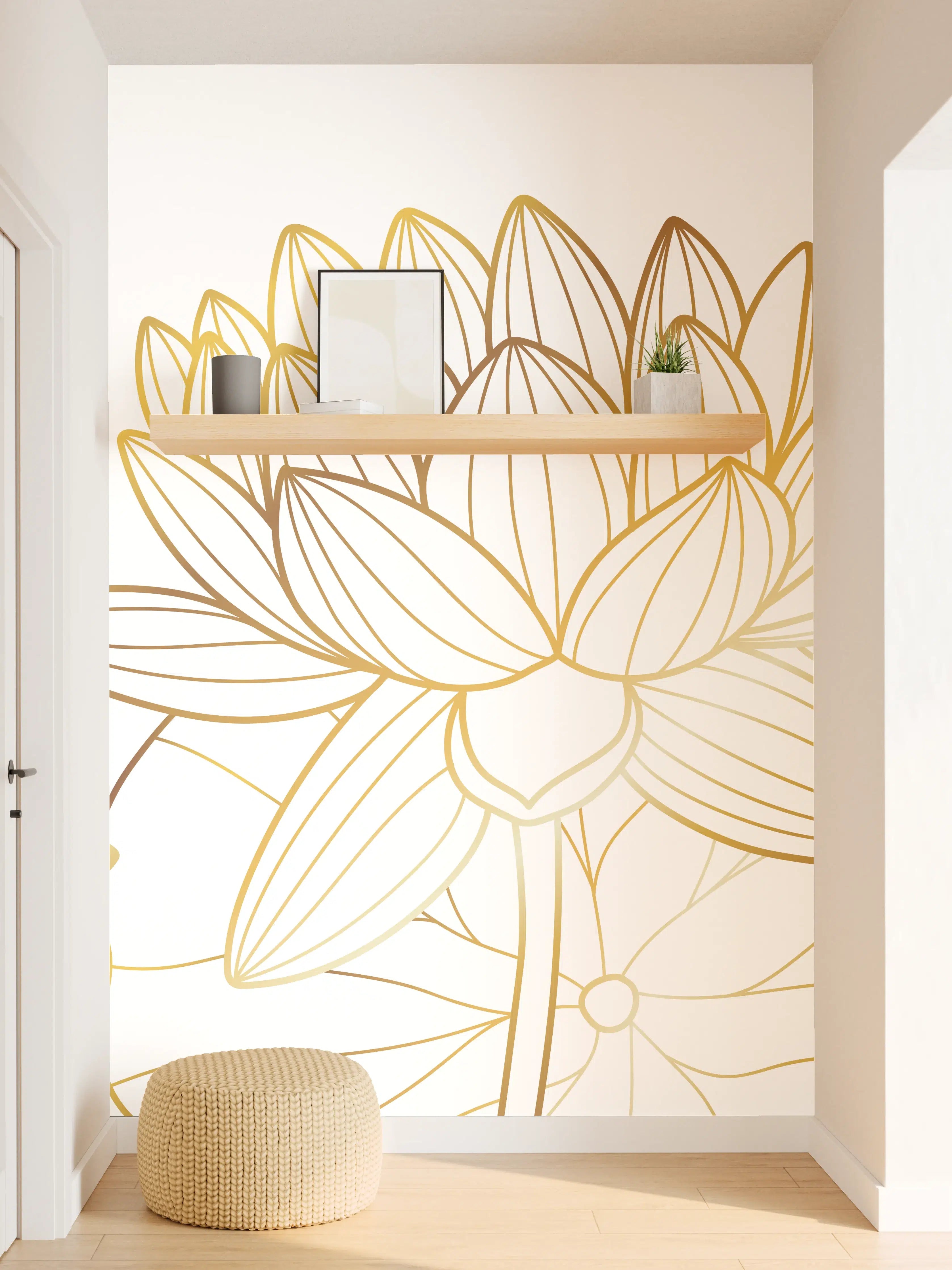 Wandverkleidung Flur - Goldene Lotusblüte Zeichnung