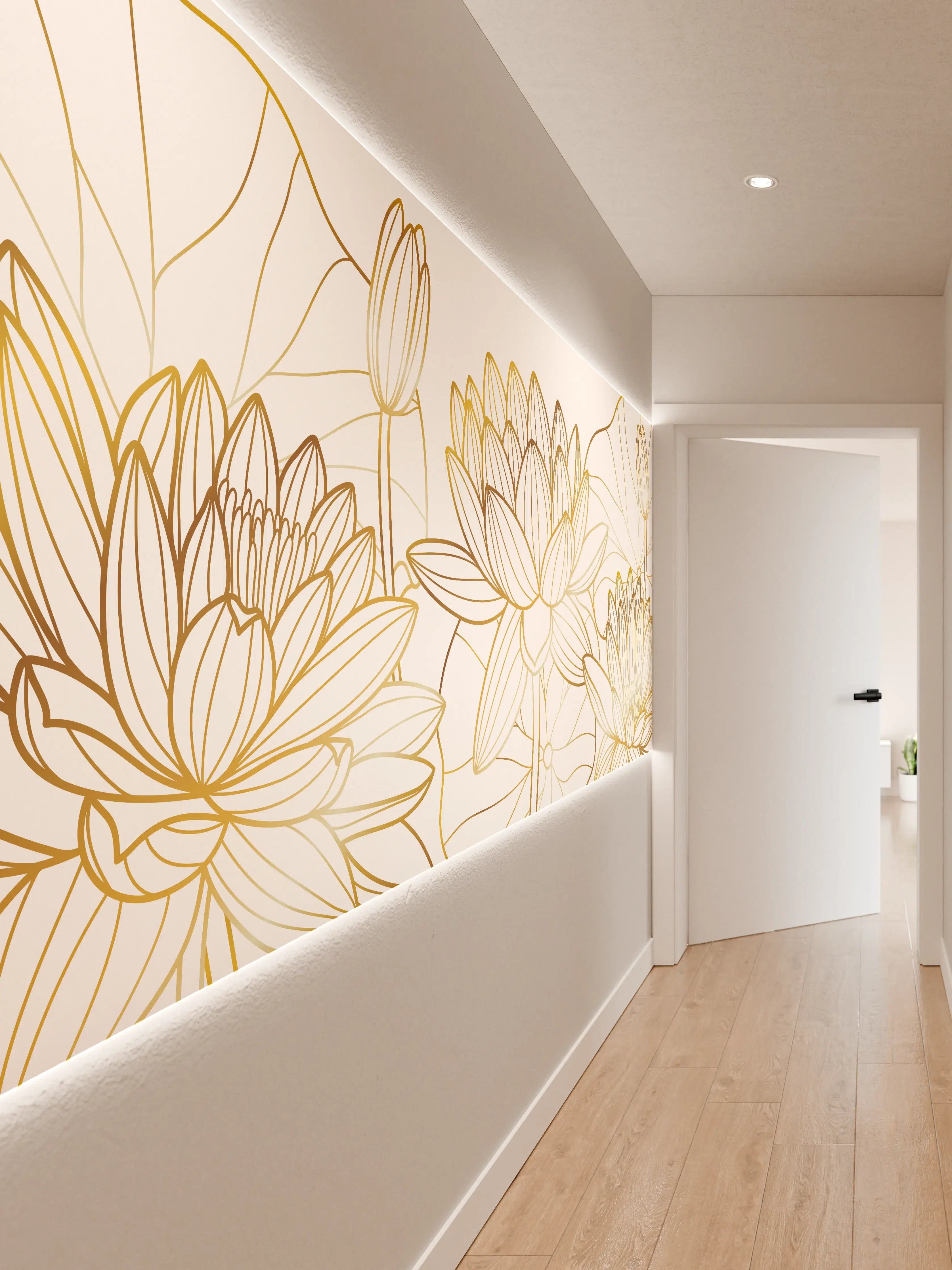 Wandverkleidung Flur - Goldene Lotusblüte Zeichnung