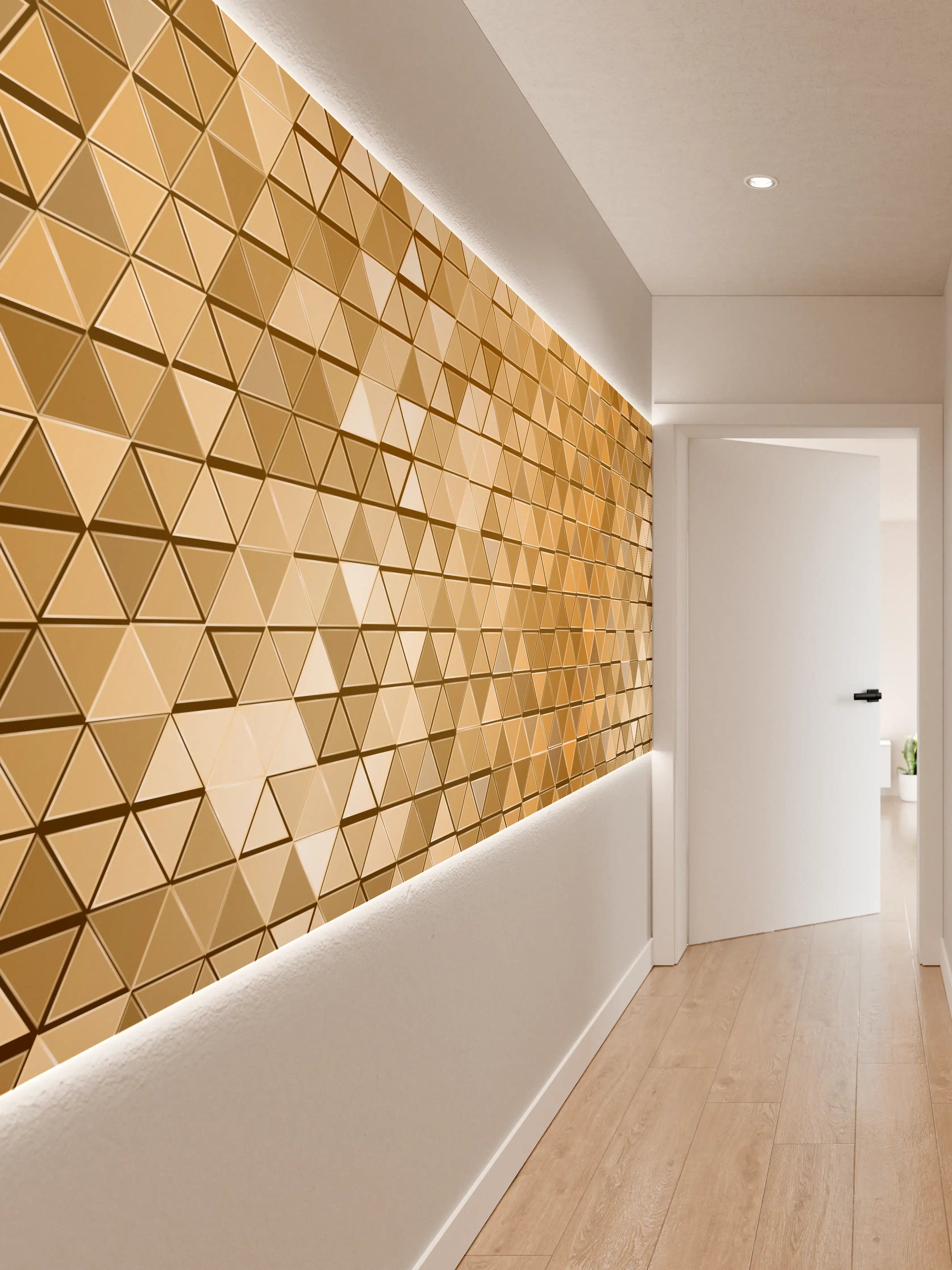 Wandverkleidung Flur - Goldene Metall-Mosaikstruktur