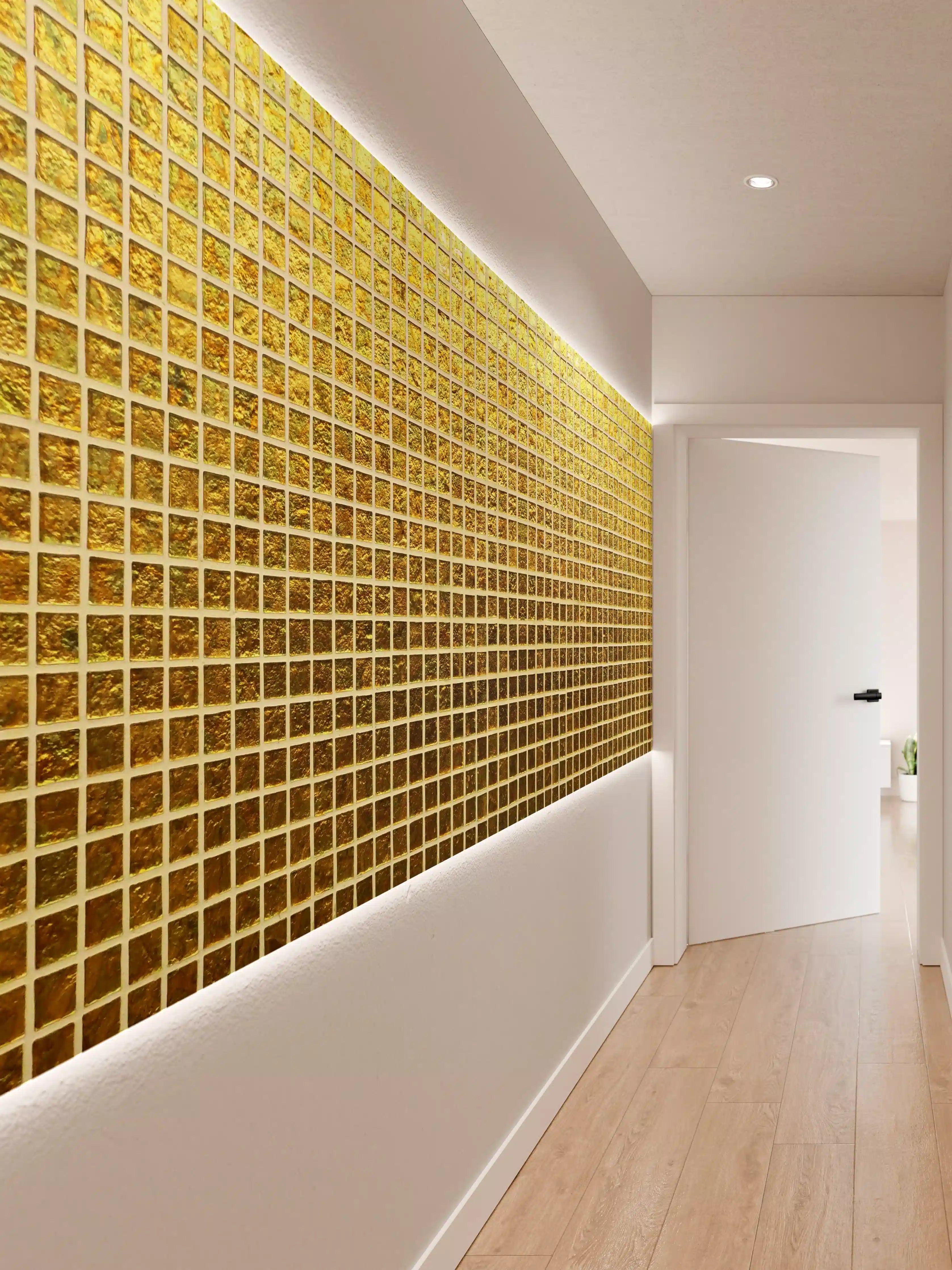 Wandverkleidung Flur - Goldene Mosaikfliese mit Glanzeffekt