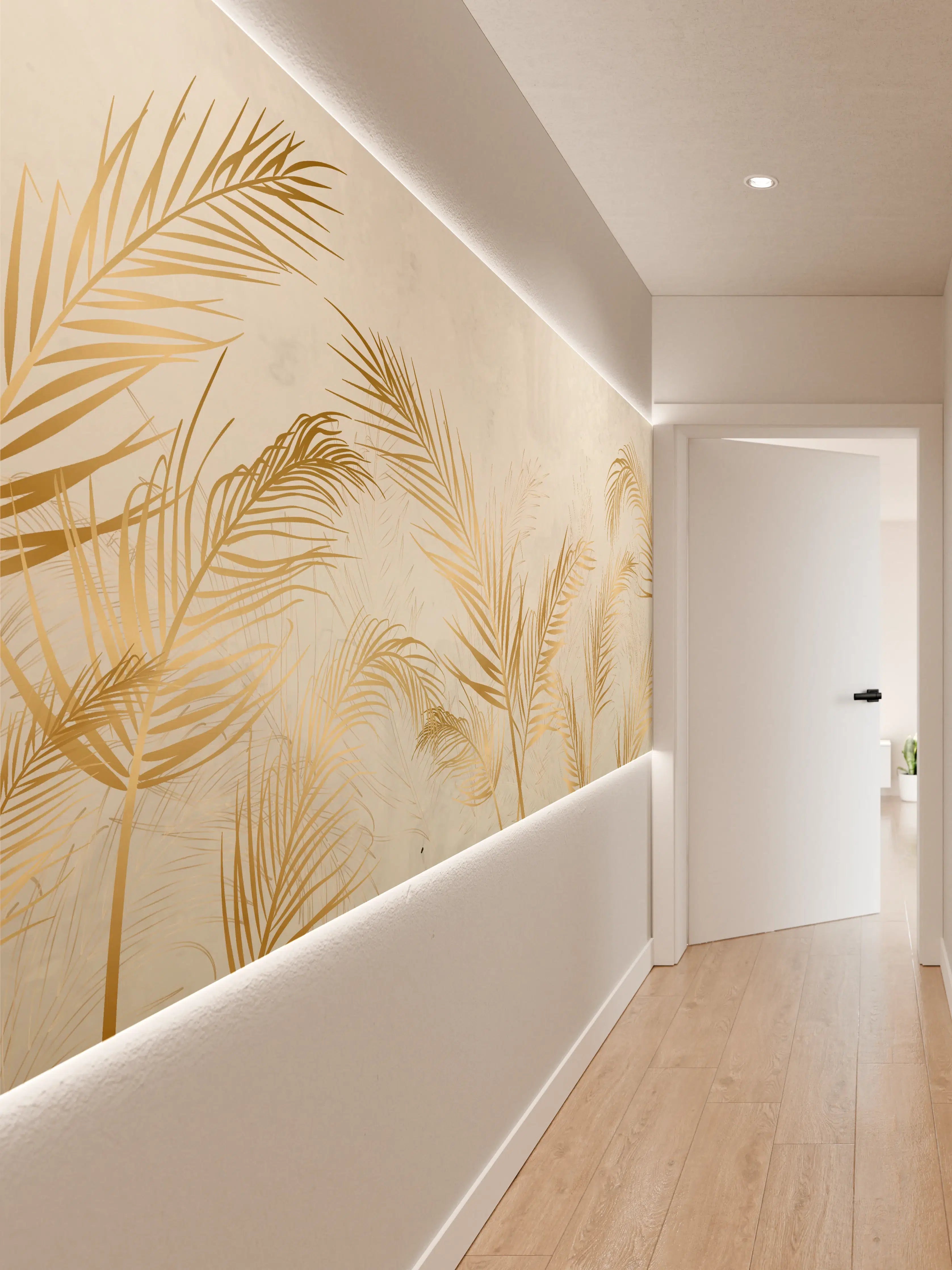 Wandverkleidung Flur - Goldene Palmwedel Deko