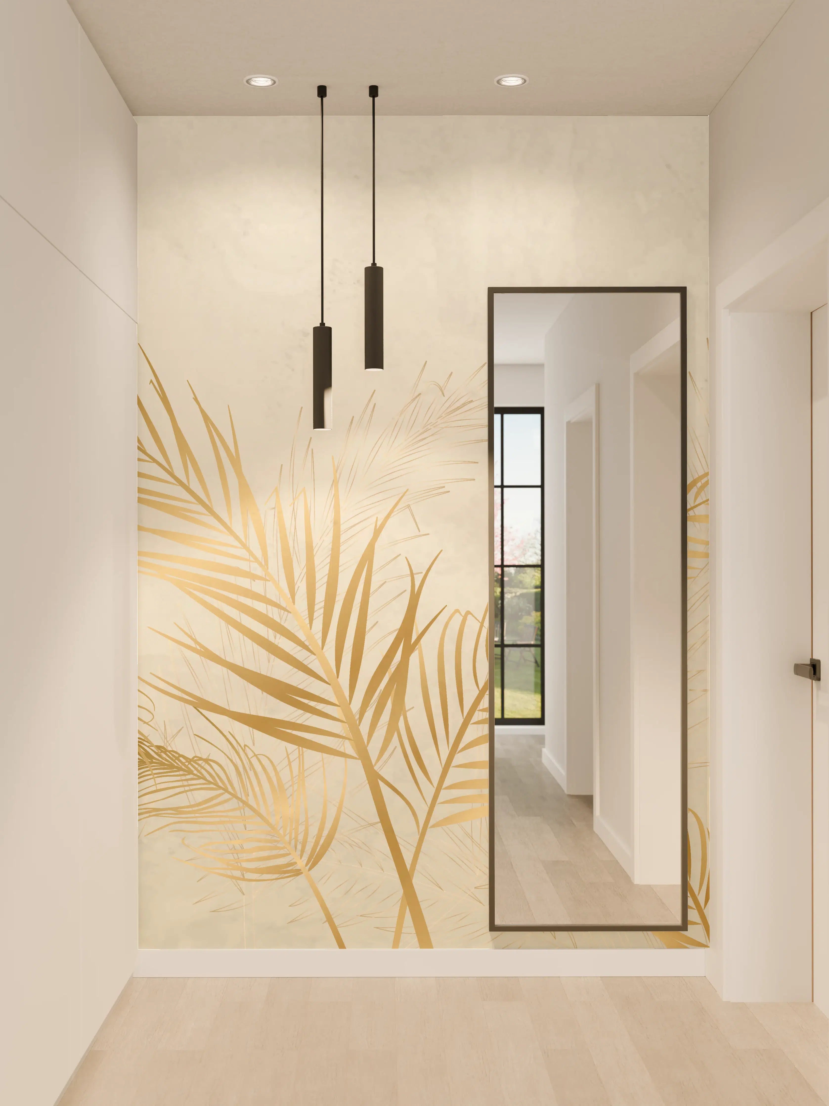 Wandverkleidung Flur - Goldene Palmwedel Deko