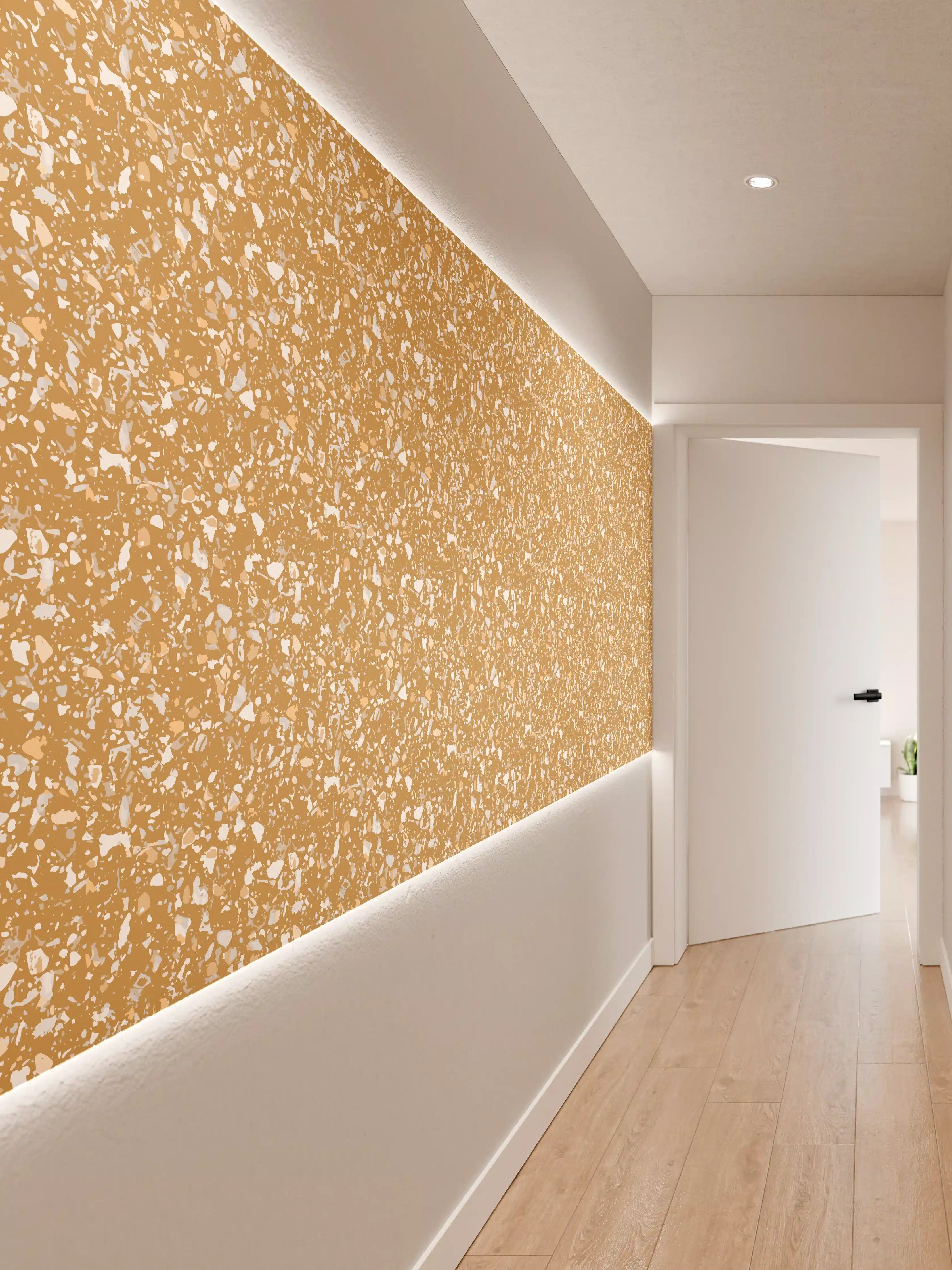 Wandverkleidung Flur - Goldene Sandtextur mit feiner Körnung