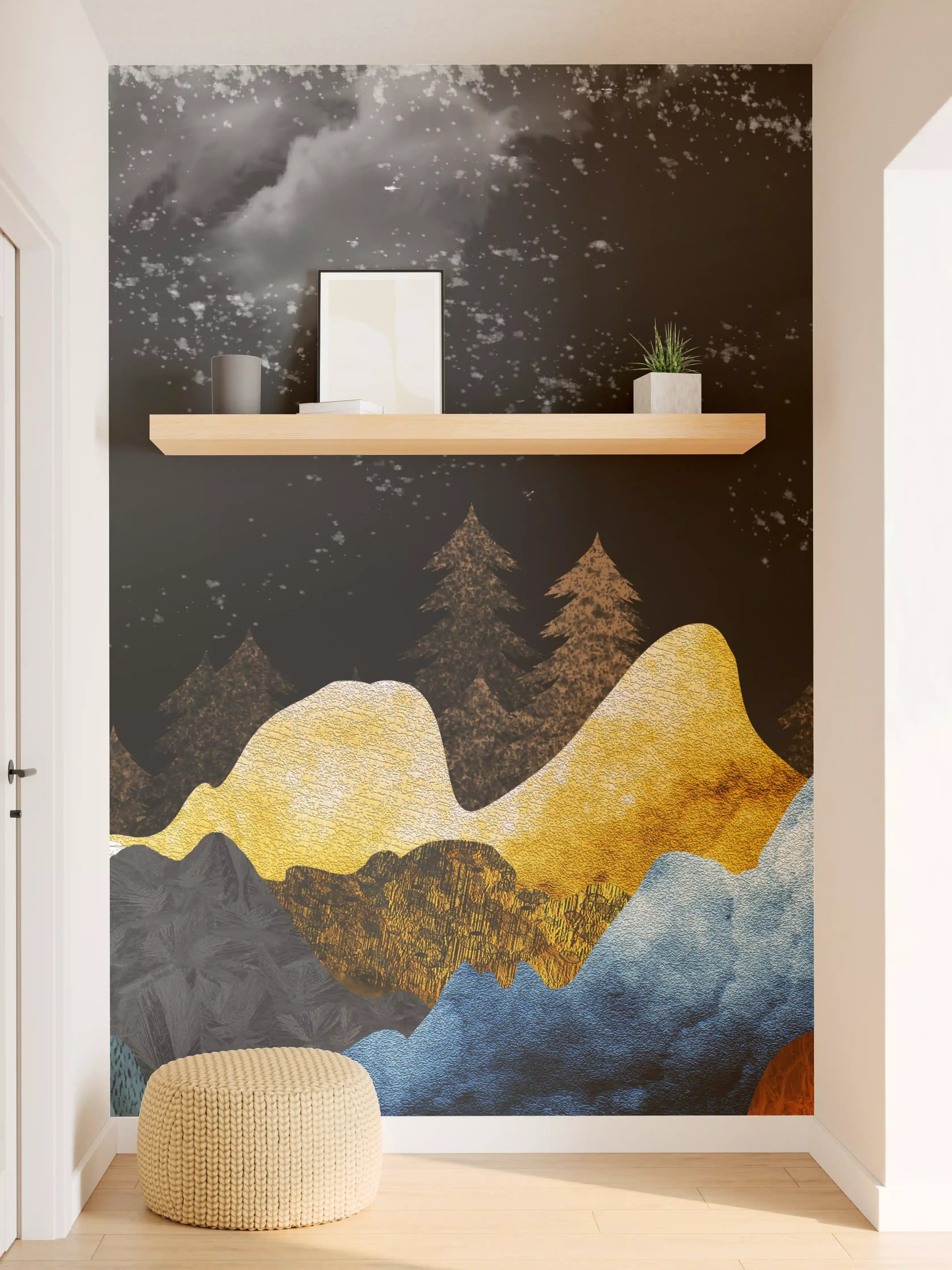 Wandverkleidung Flur - Goldene Winterberge Wandtapete