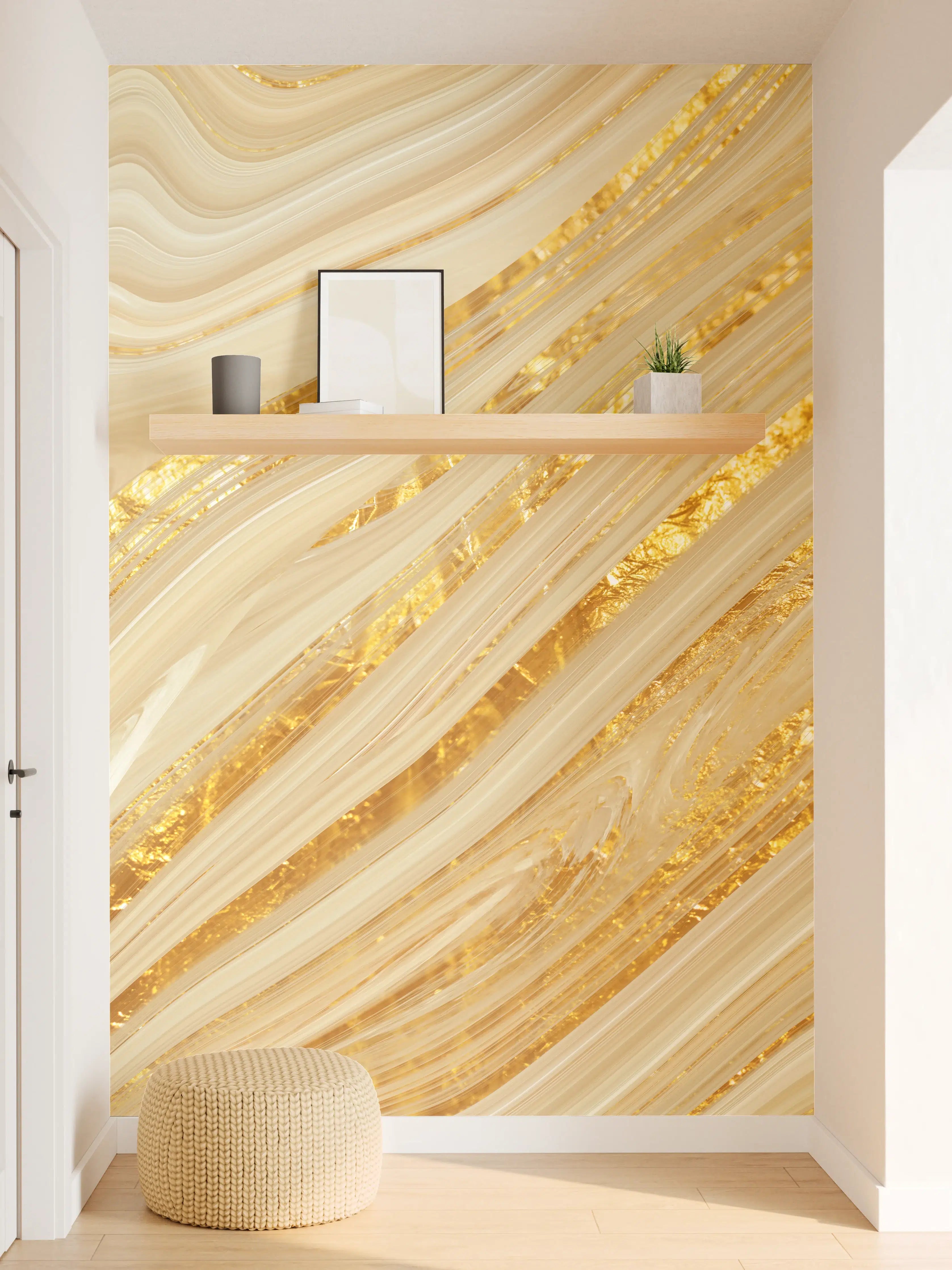 Wandverkleidung Flur - Goldene wellenförmige Marmorierung