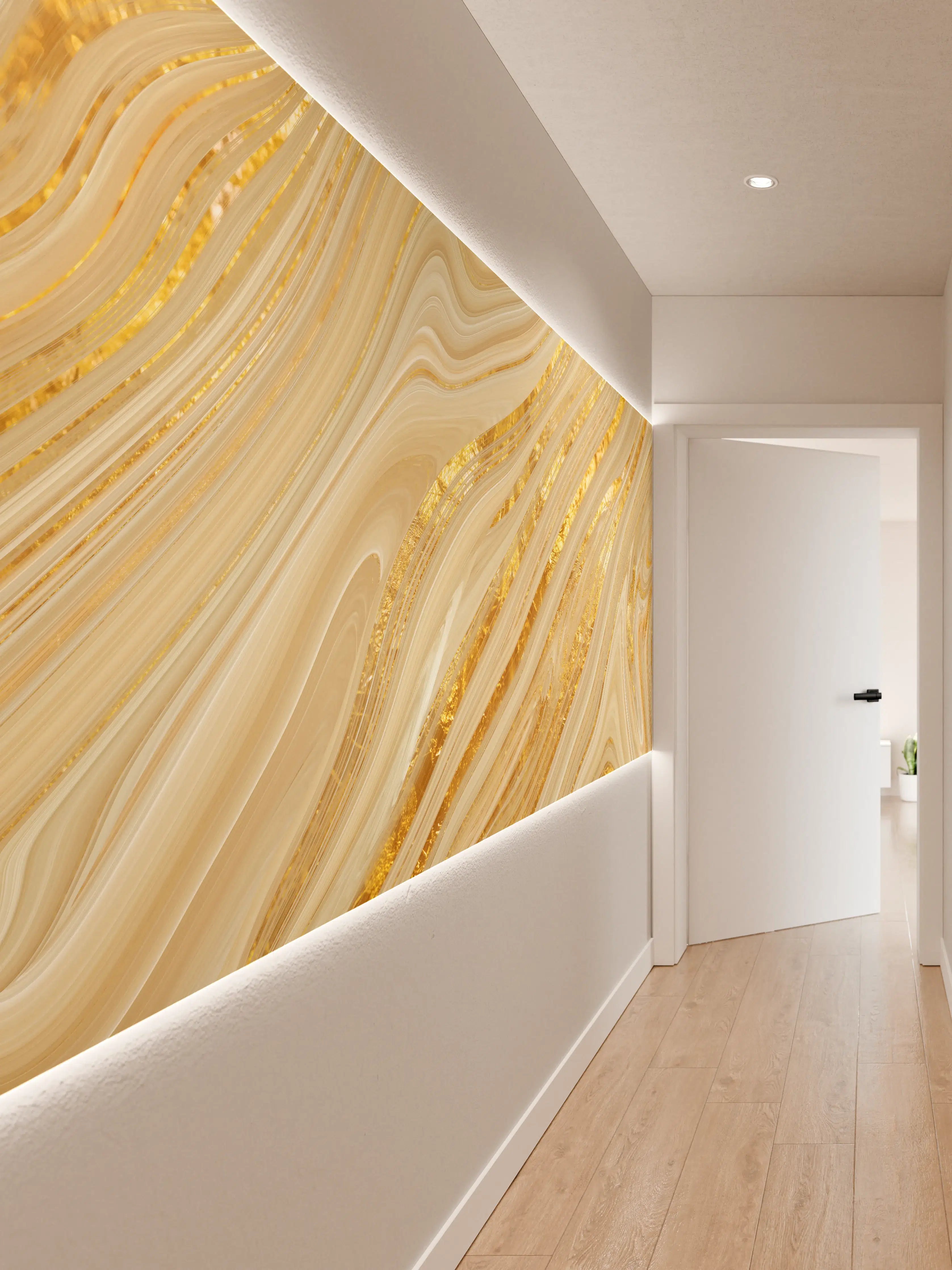 Wandverkleidung Flur - Goldene wellenförmige Marmorierung