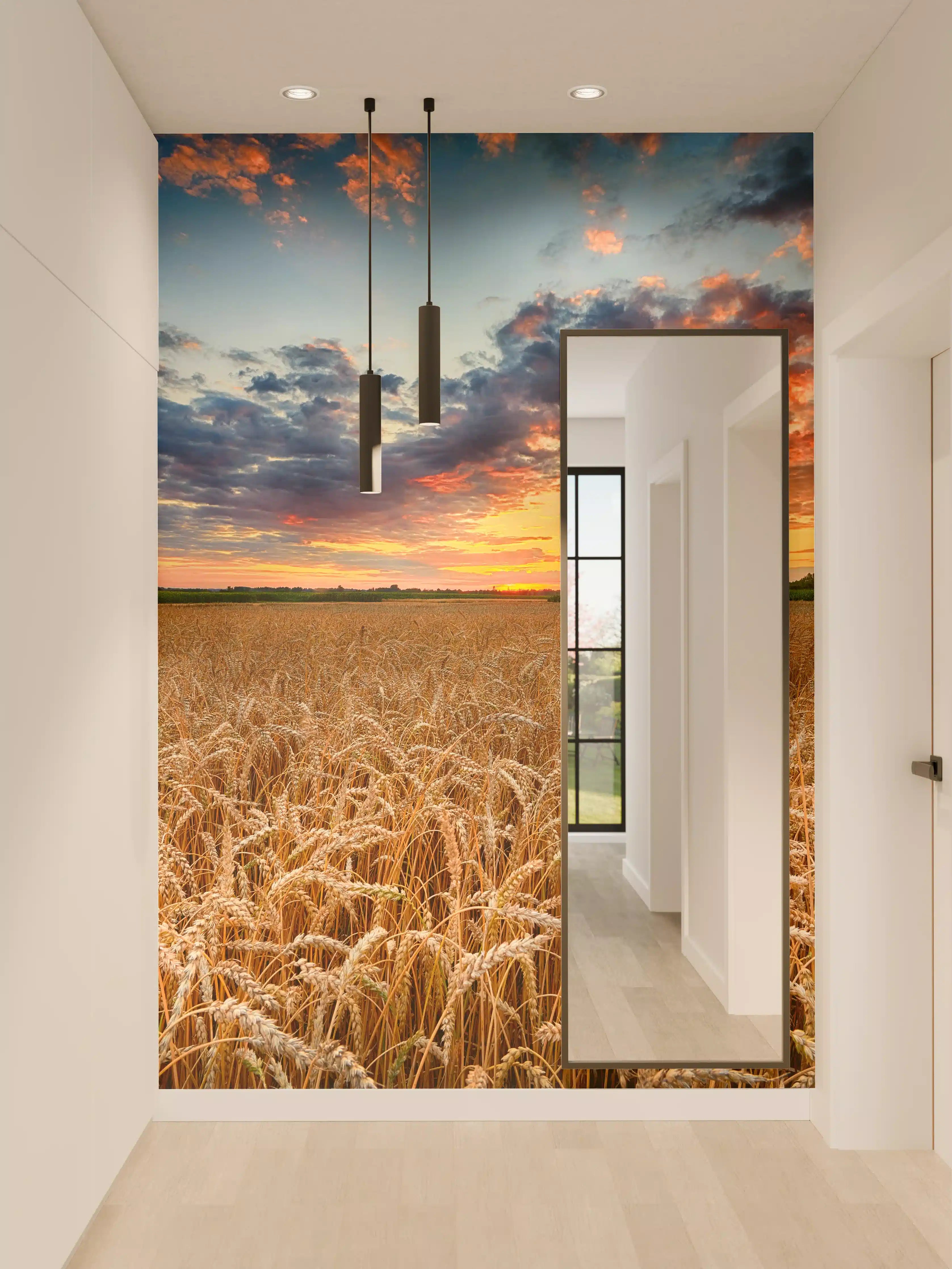 Wandverkleidung Flur - Goldenes Getreidefeld bei Sonnenuntergang