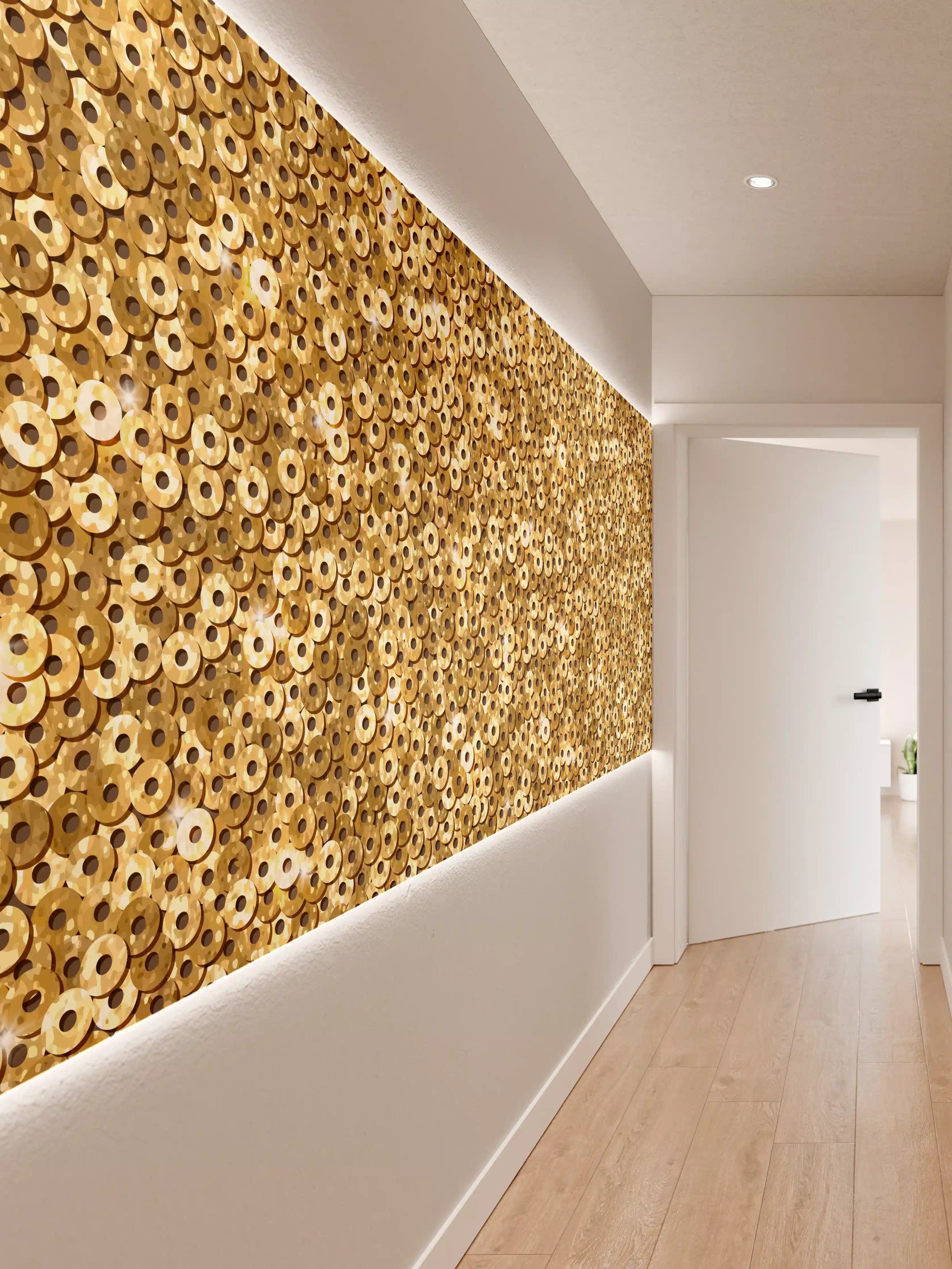 Wandverkleidung Flur - Goldenes Pailletten-Muster
