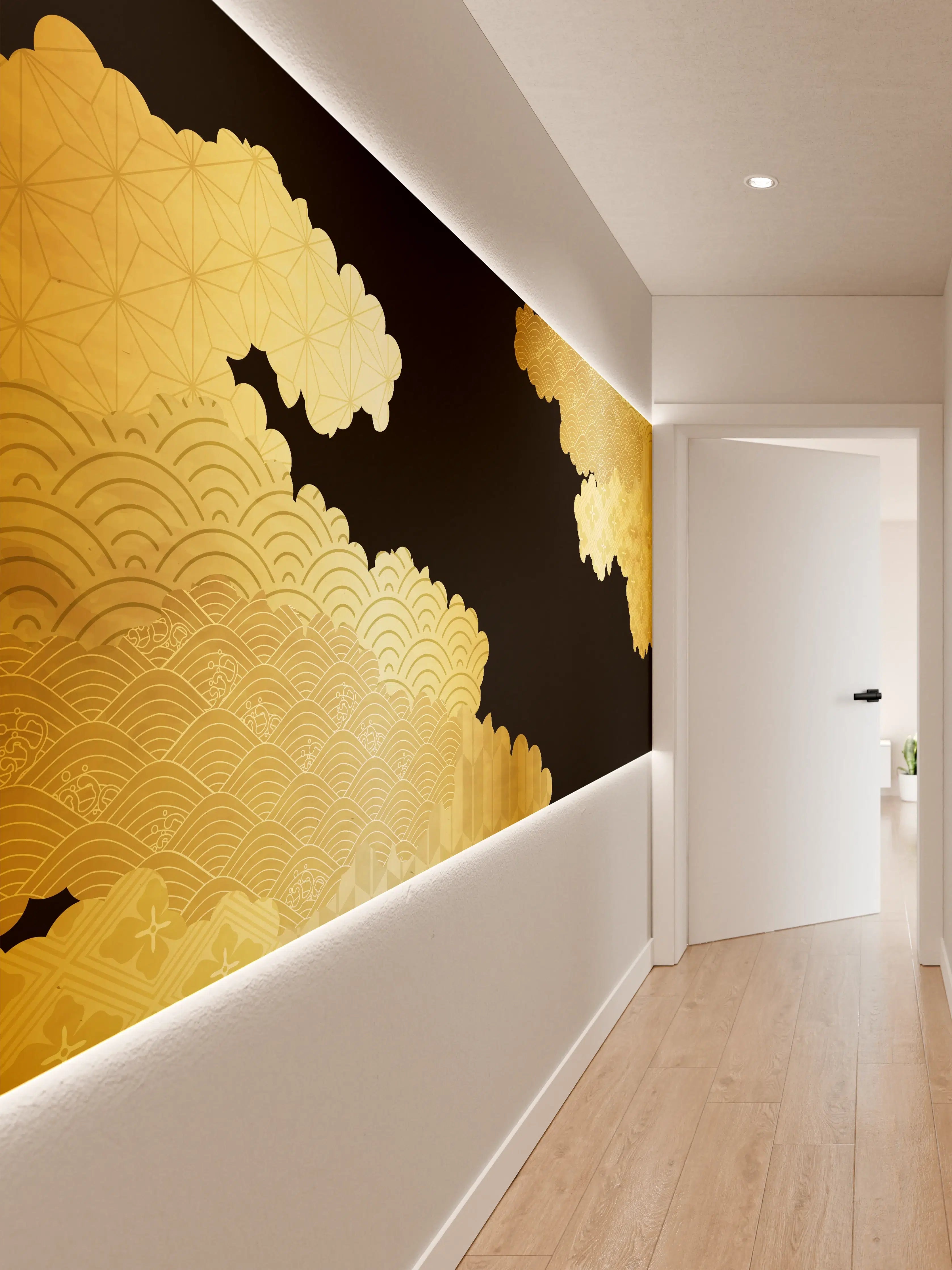 Wandverkleidung Flur - Goldenes Wolkendesign Muster
