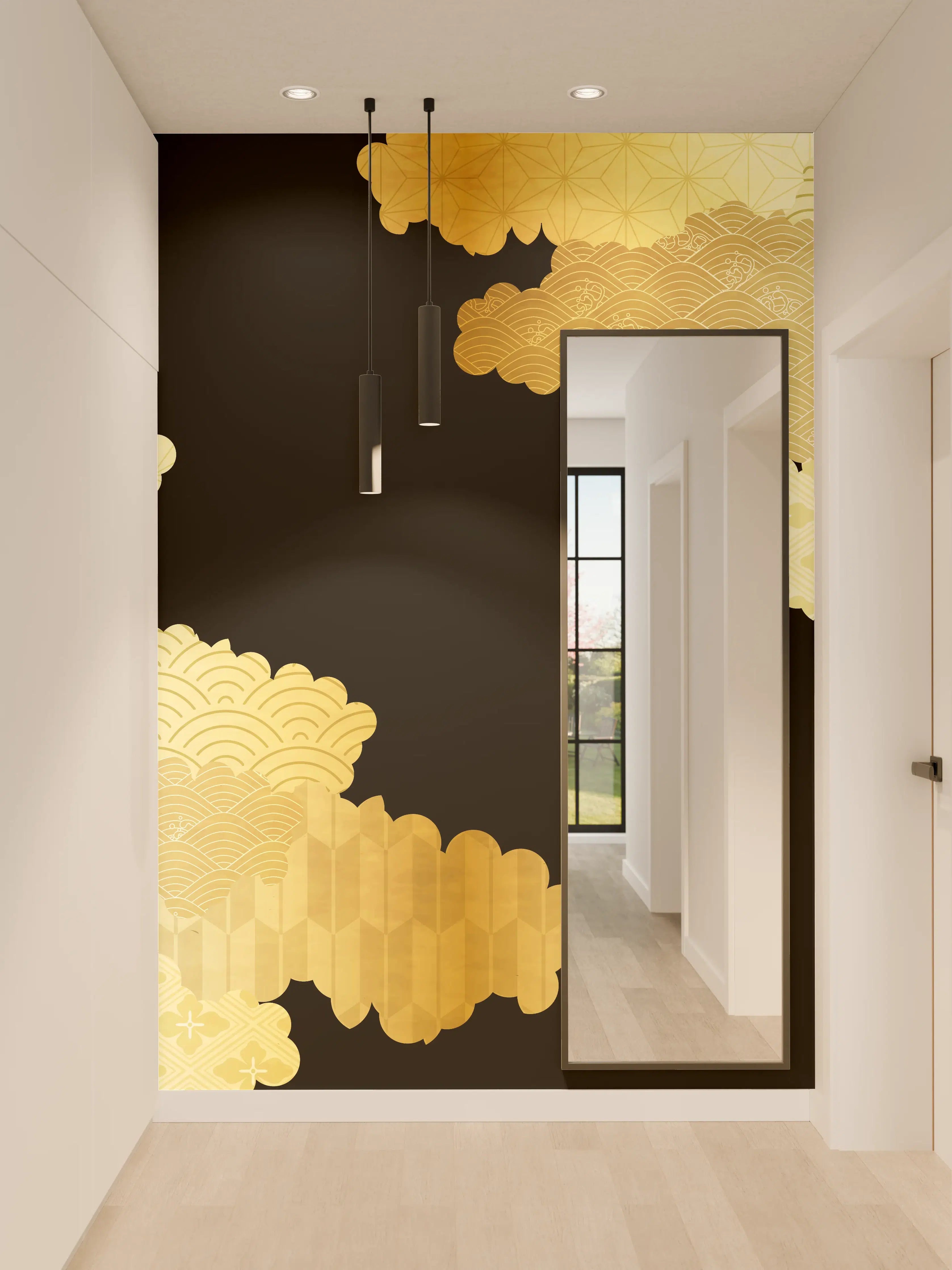 Wandverkleidung Flur - Goldenes Wolkendesign Muster