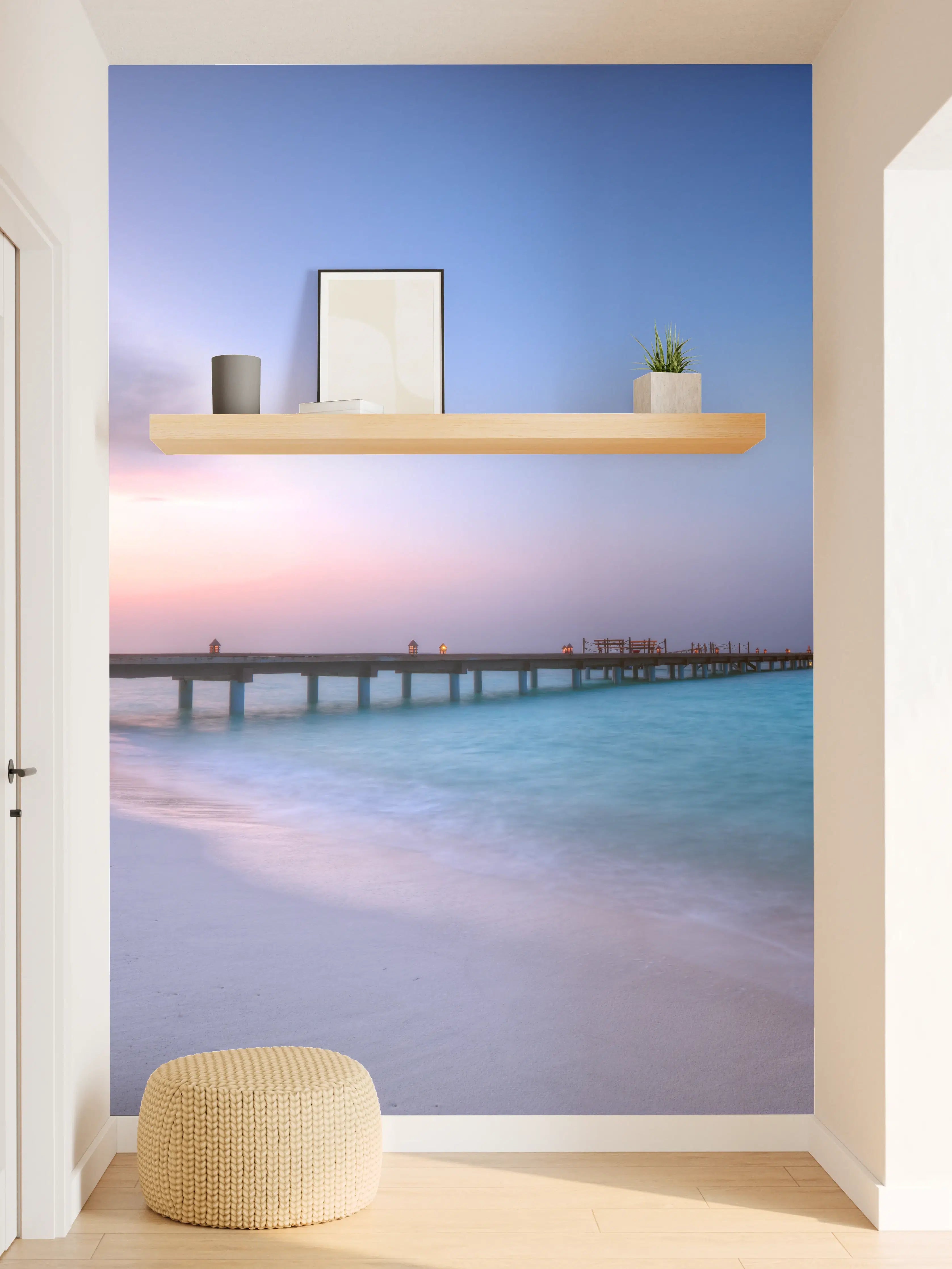 Wandverkleidung Flur - Goldenlicht am grauen Meeresufer