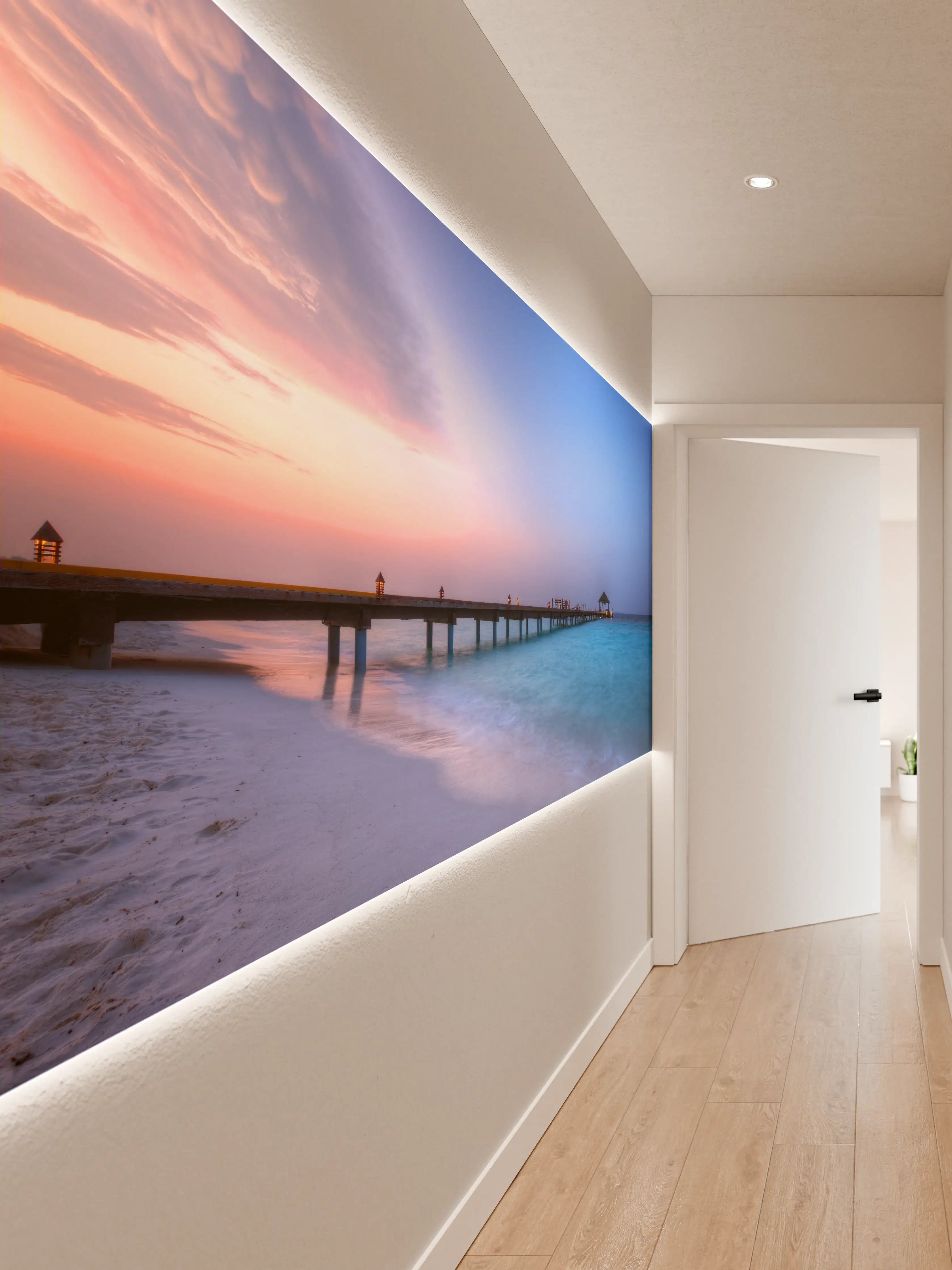 Wandverkleidung Flur - Goldenlicht am grauen Meeresufer