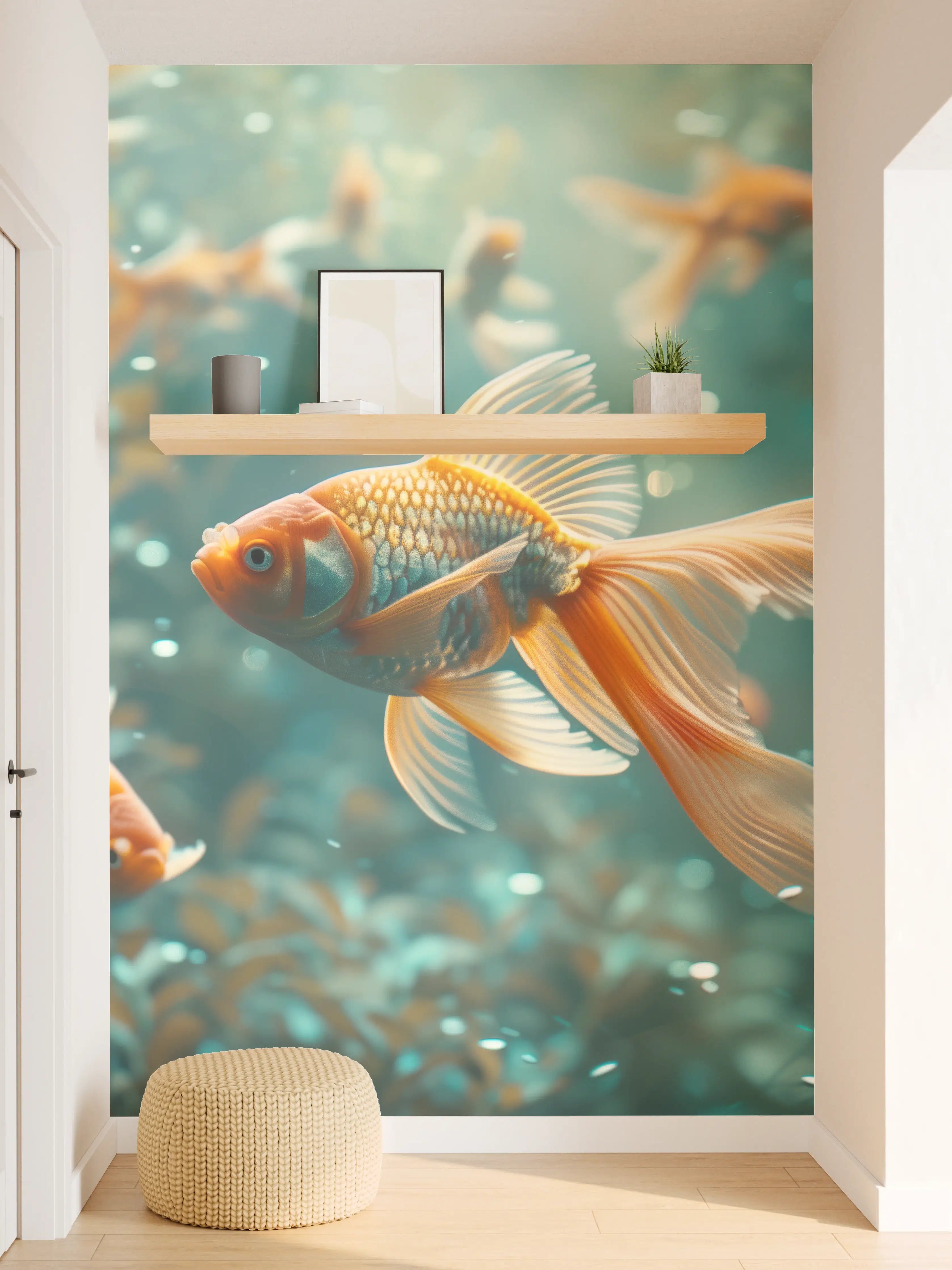 Wandverkleidung Flur - Goldfische Türkis-Orange