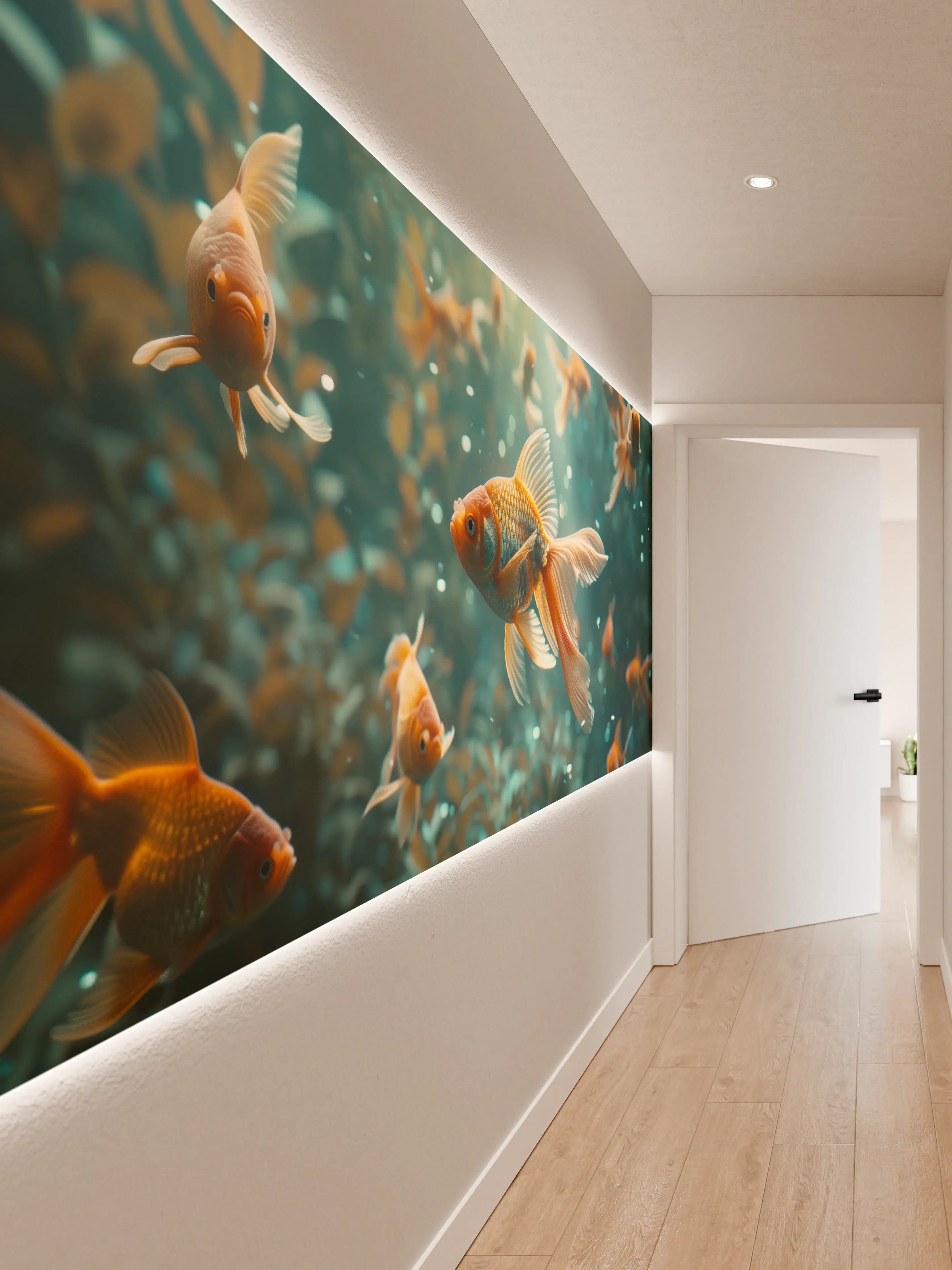 Wandverkleidung Flur - Goldfische Türkis-Orange