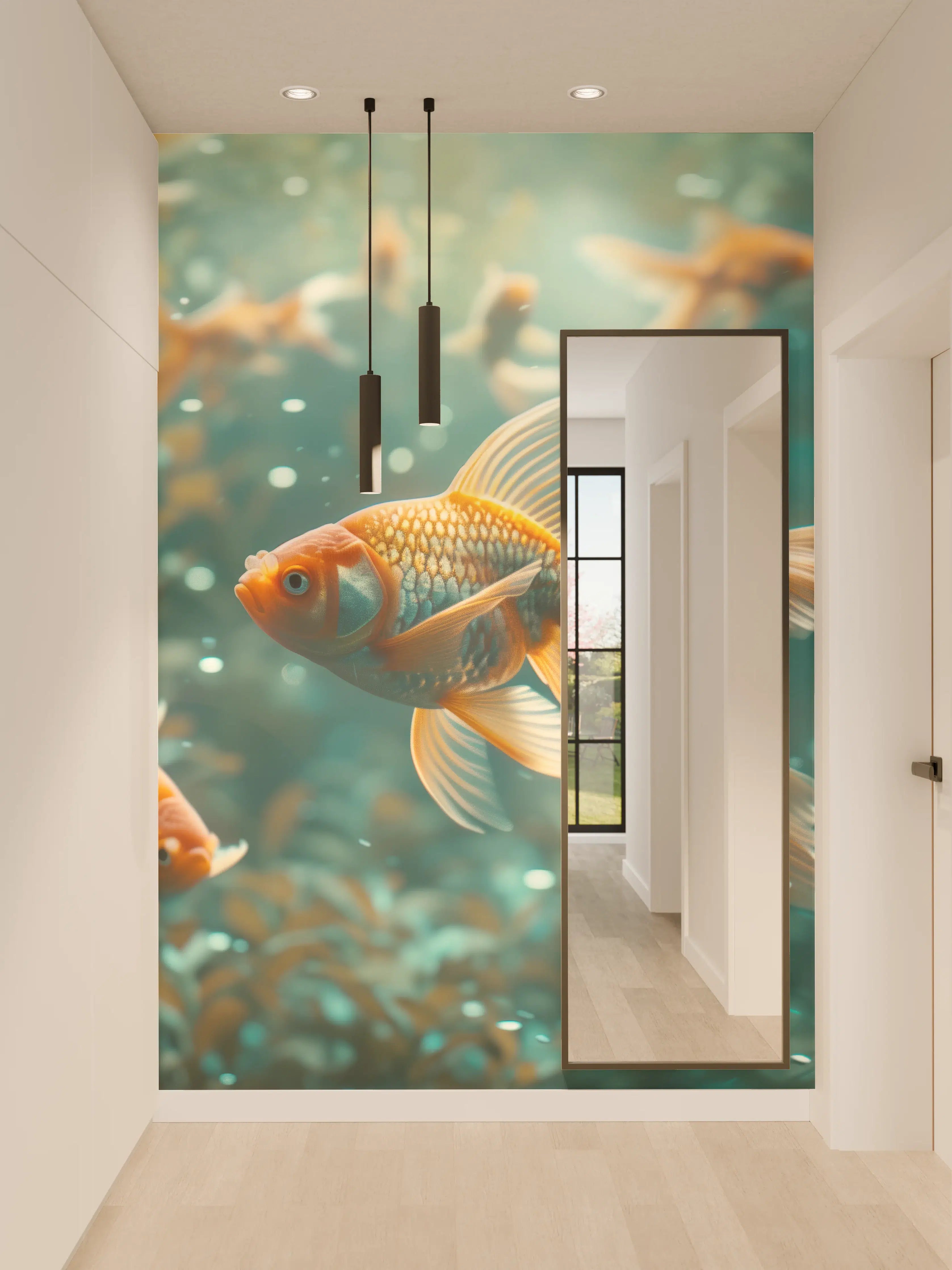 Wandverkleidung Flur - Goldfische Türkis-Orange