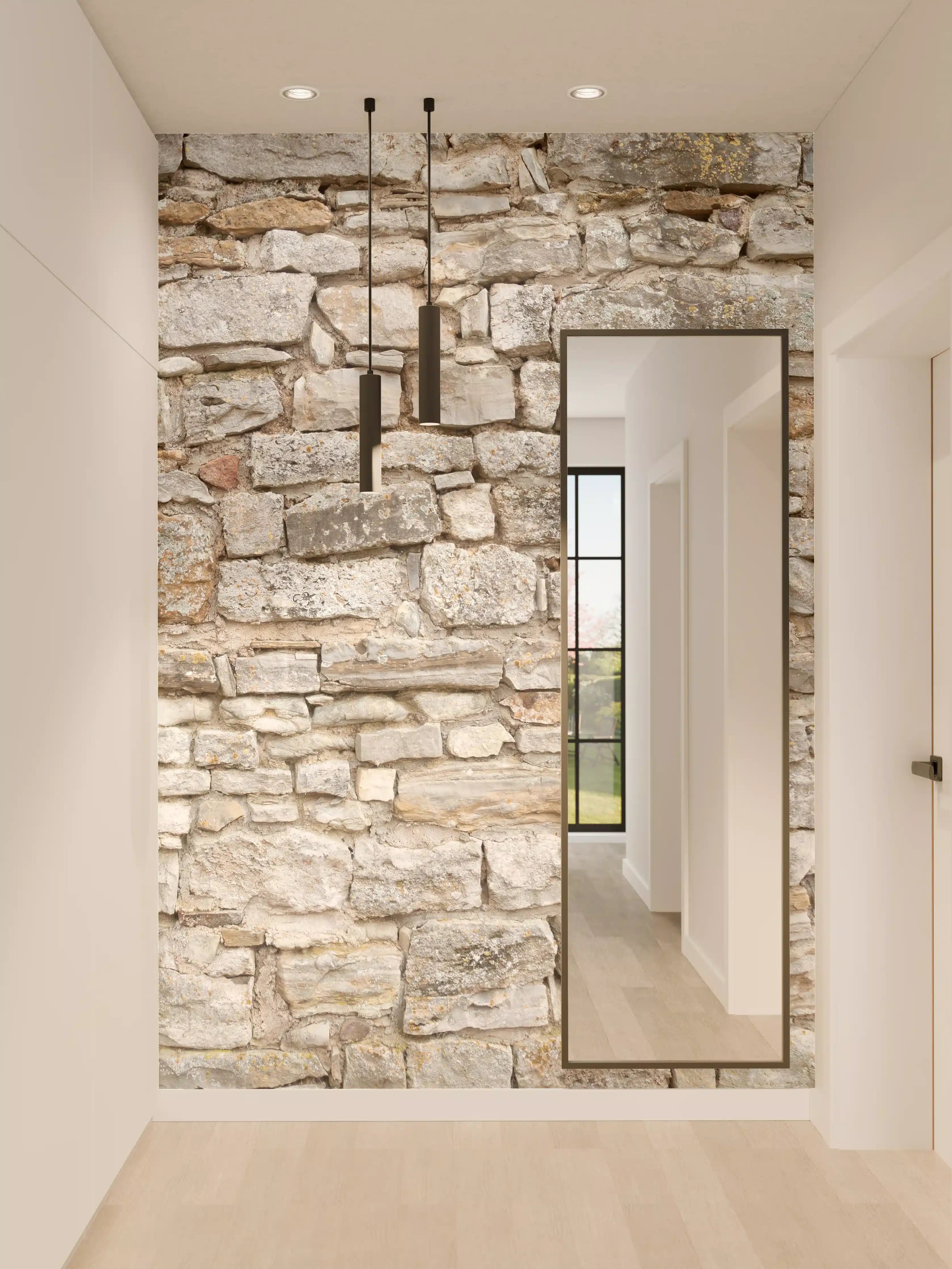 Wandverkleidung Flur - Gräuliche alte Mauer aus groben Steinen