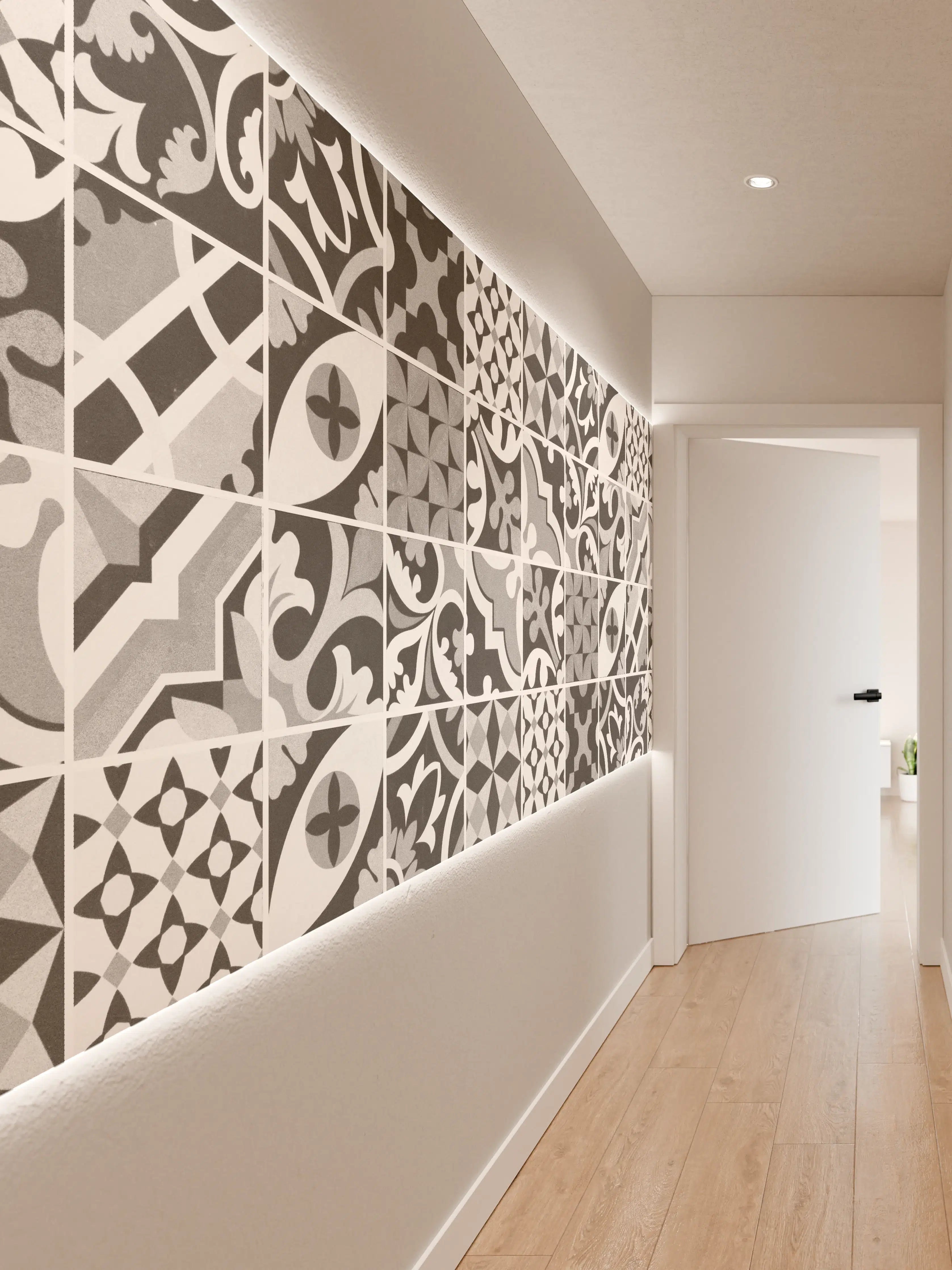 Wandverkleidung Flur - Grau-Weiß Vintage Mosaik