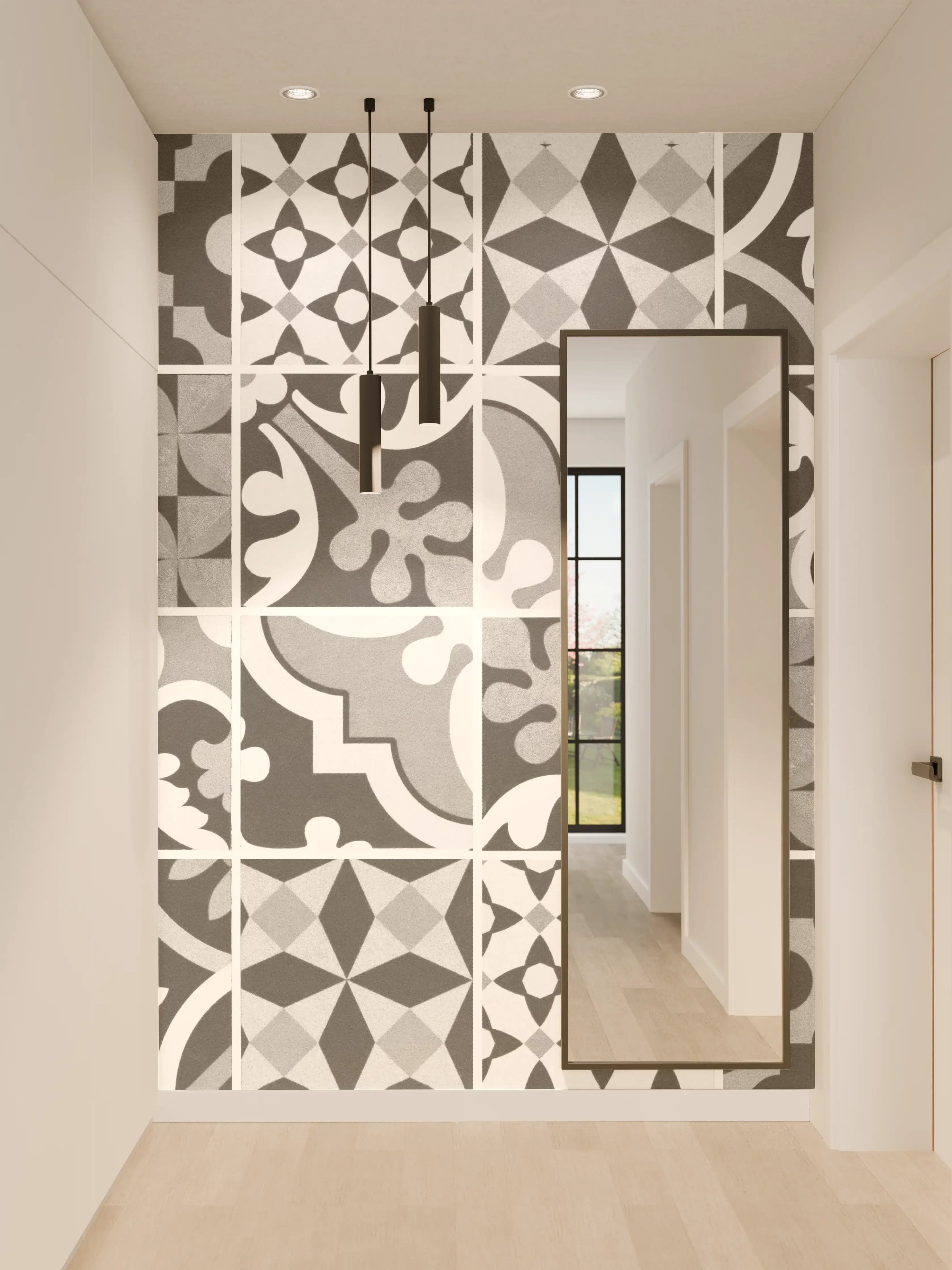 Wandverkleidung Flur - Grau-Weiß Vintage Mosaik