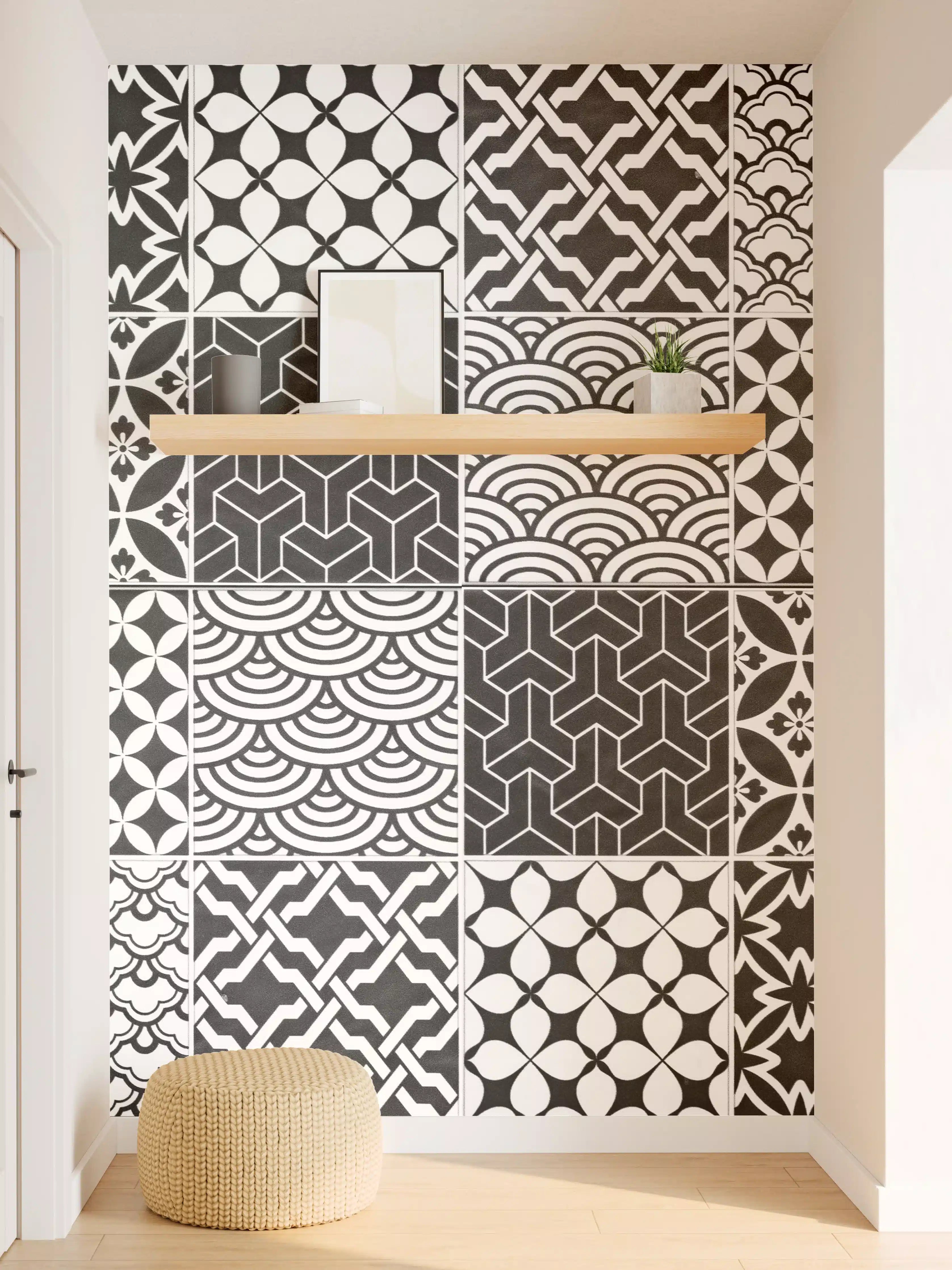 Wandverkleidung Flur - Grau-Weiß geometrisch Mosaik