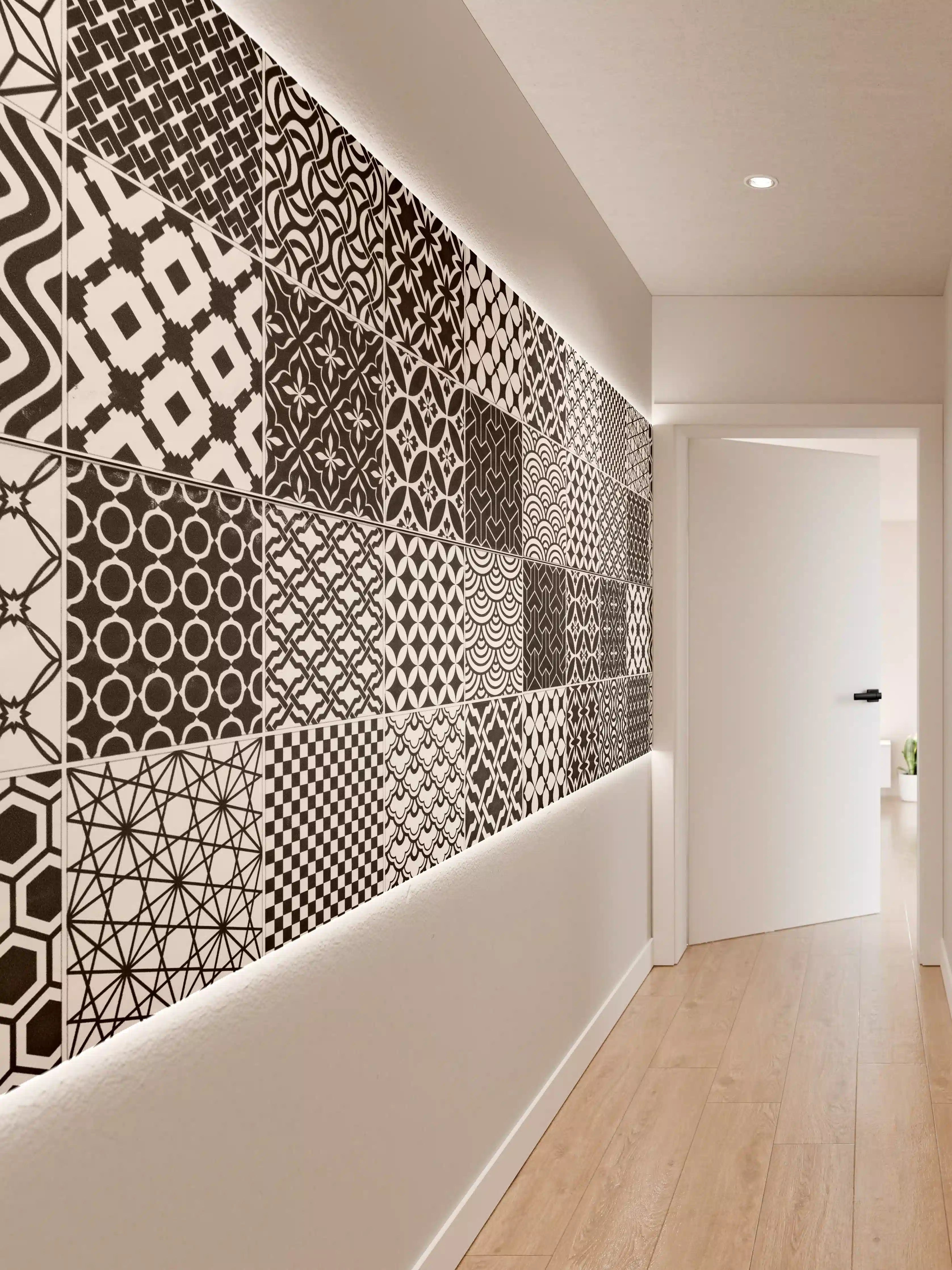 Wandverkleidung Flur - Grau-Weiß geometrisch Mosaik