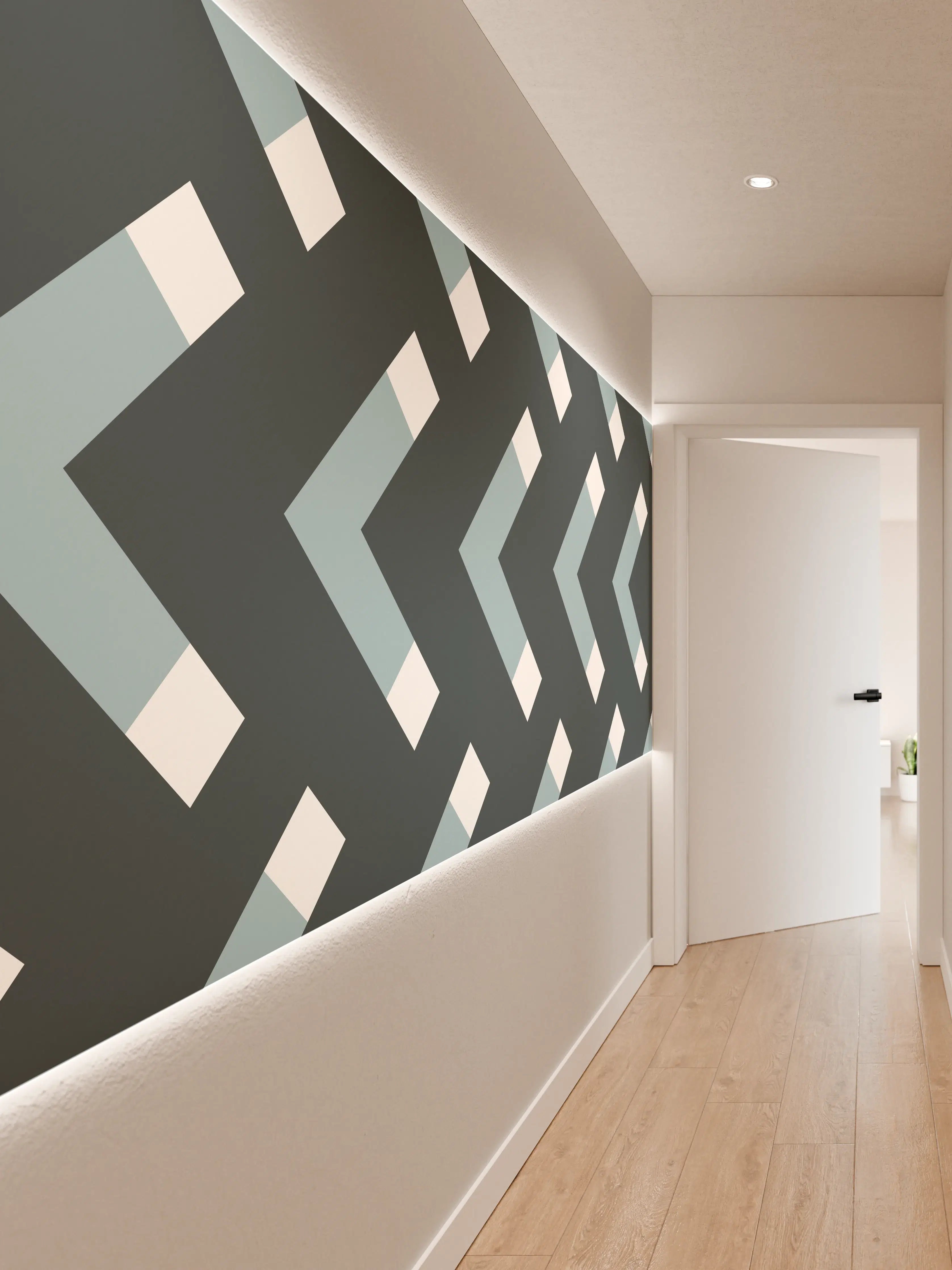 Wandverkleidung Flur - Grau-Weißes Chevron Muster