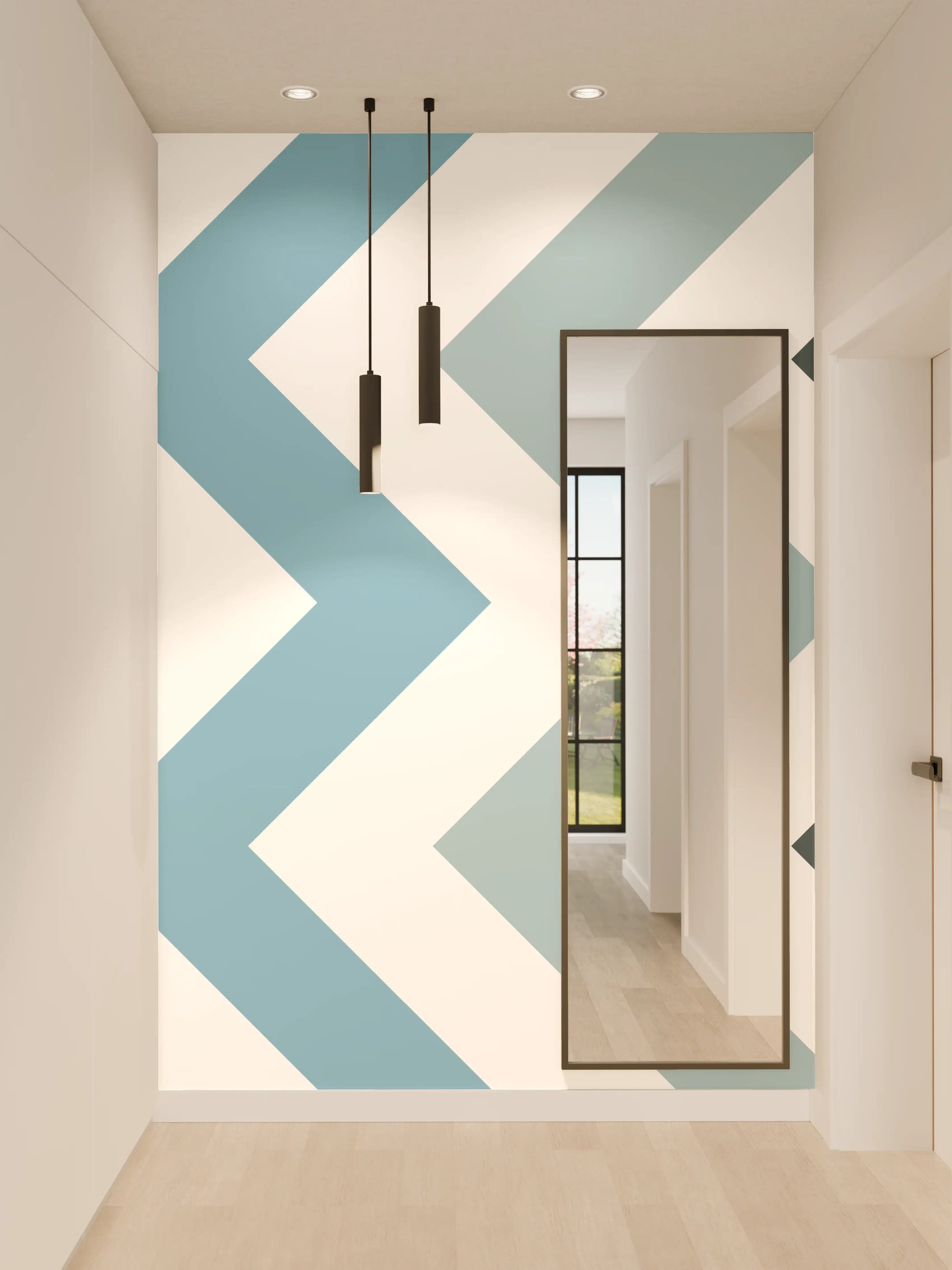 Wandverkleidung Flur - Grau-Weißes Zick-Zack-Design