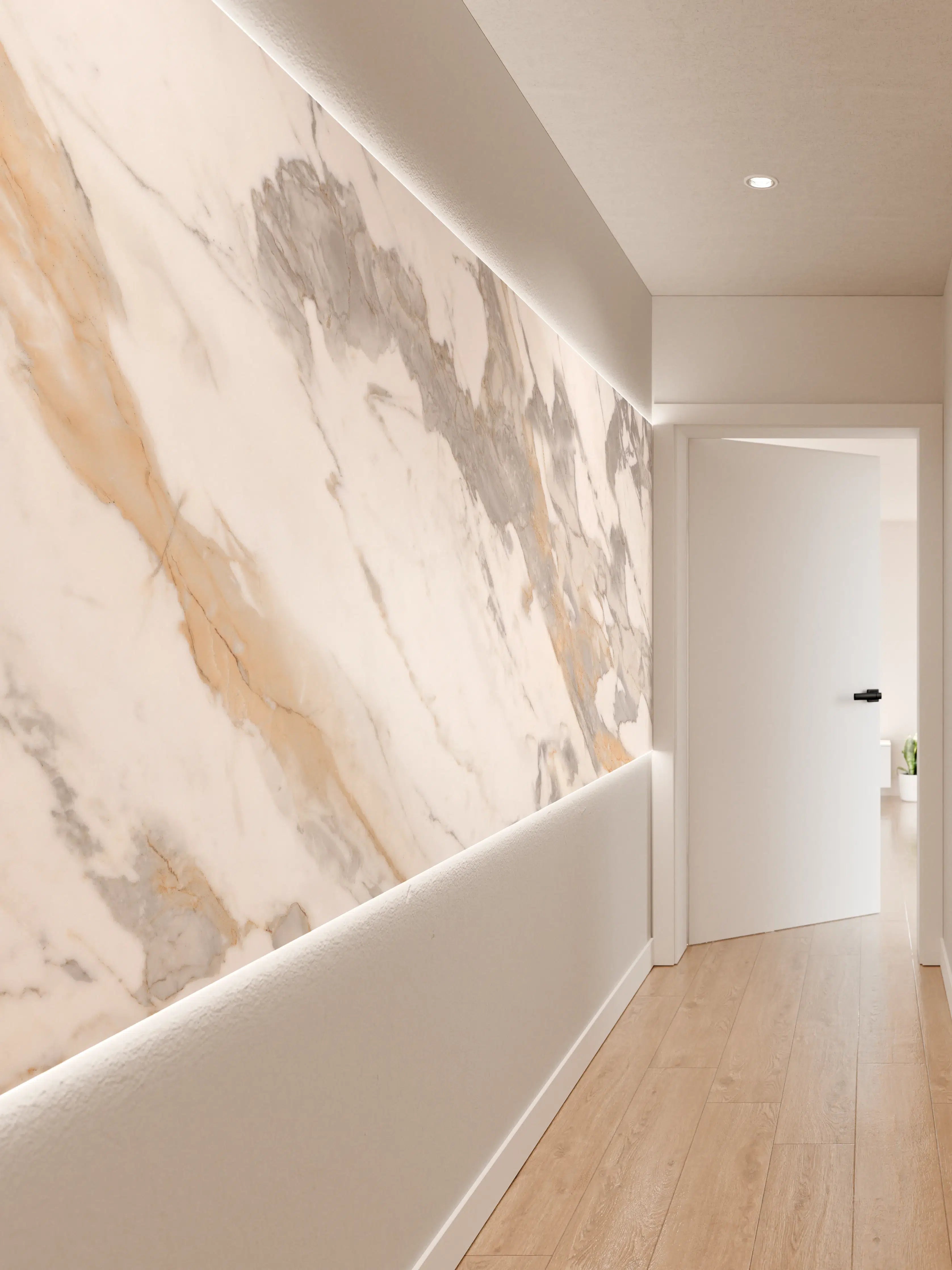 Wandverkleidung Flur - Grau-beiger abstrakter Marmor