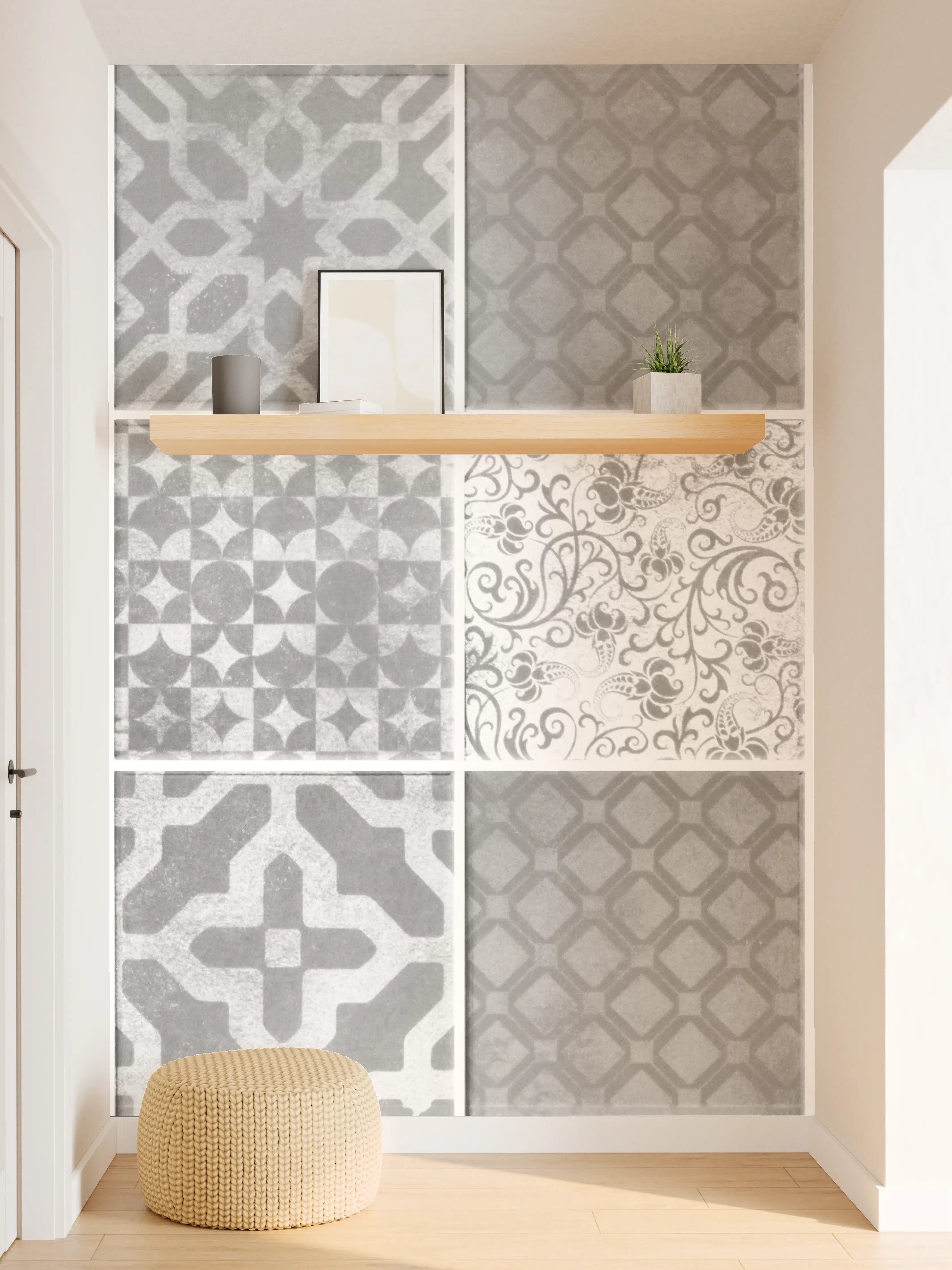 Wandverkleidung Flur - Grau weiße Vintage Mosaik Textur