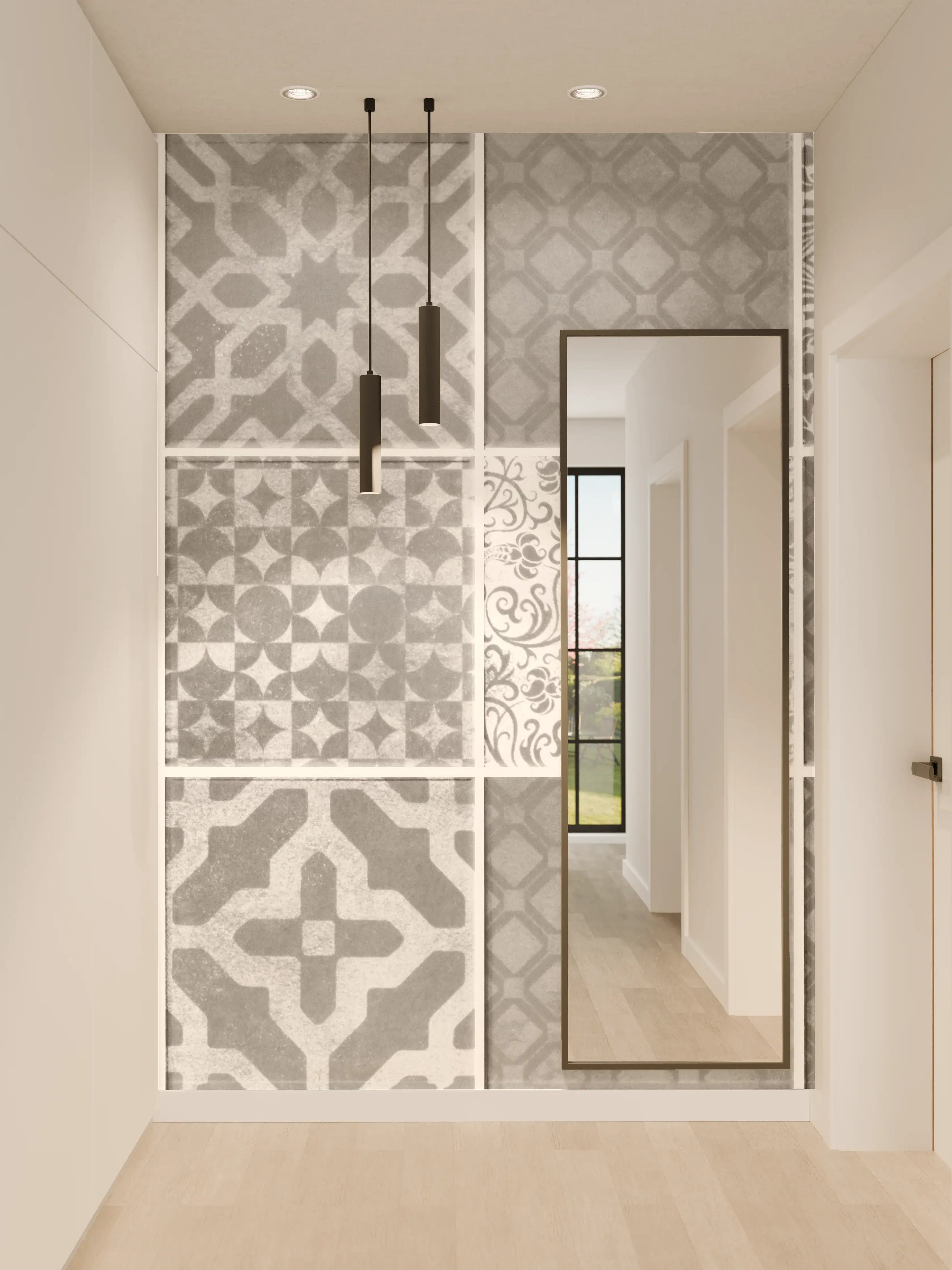 Wandverkleidung Flur - Grau weiße Vintage Mosaik Textur