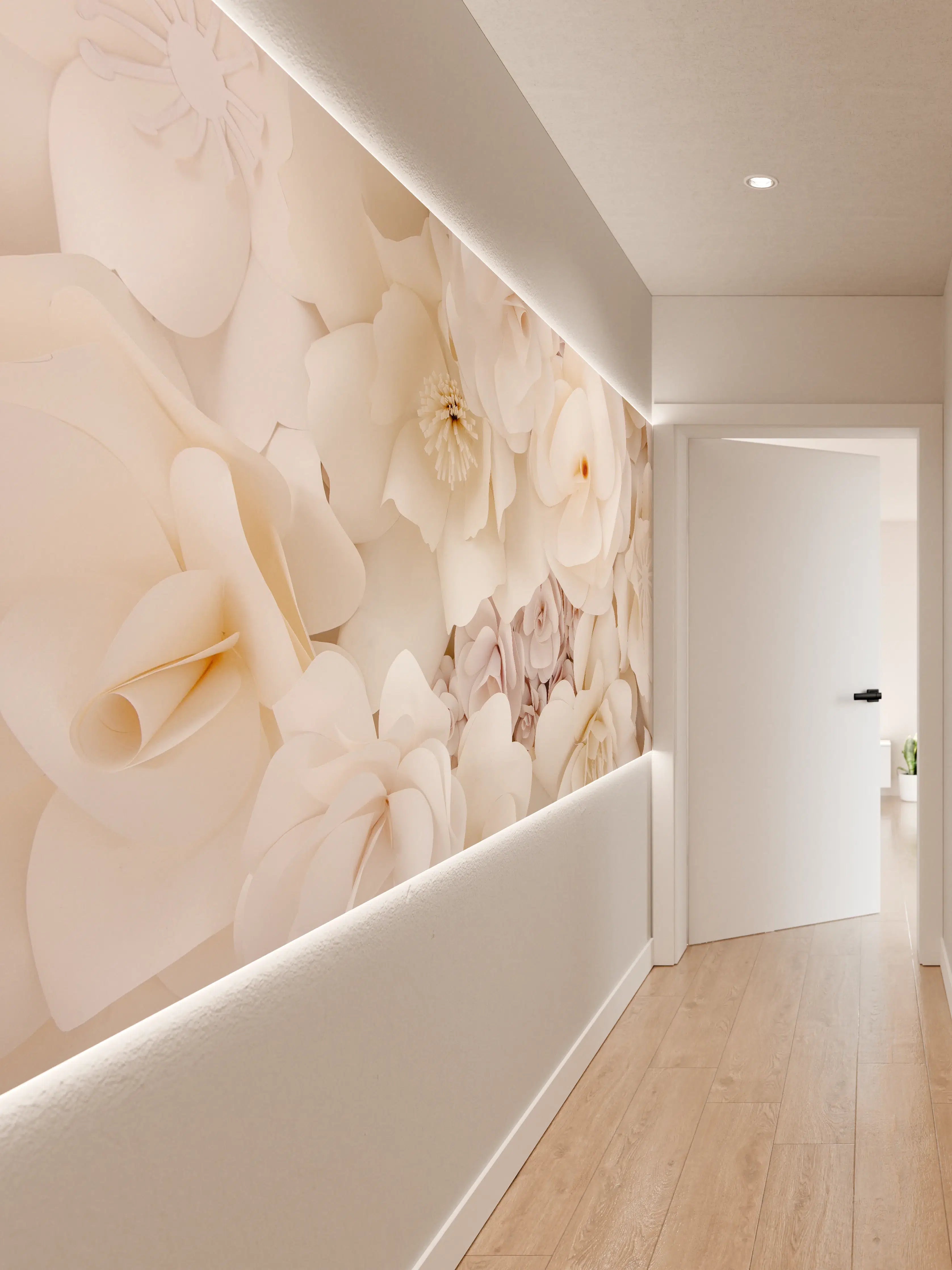 Wandverkleidung Flur - Graue Akzente in Weiß: Blumenwand