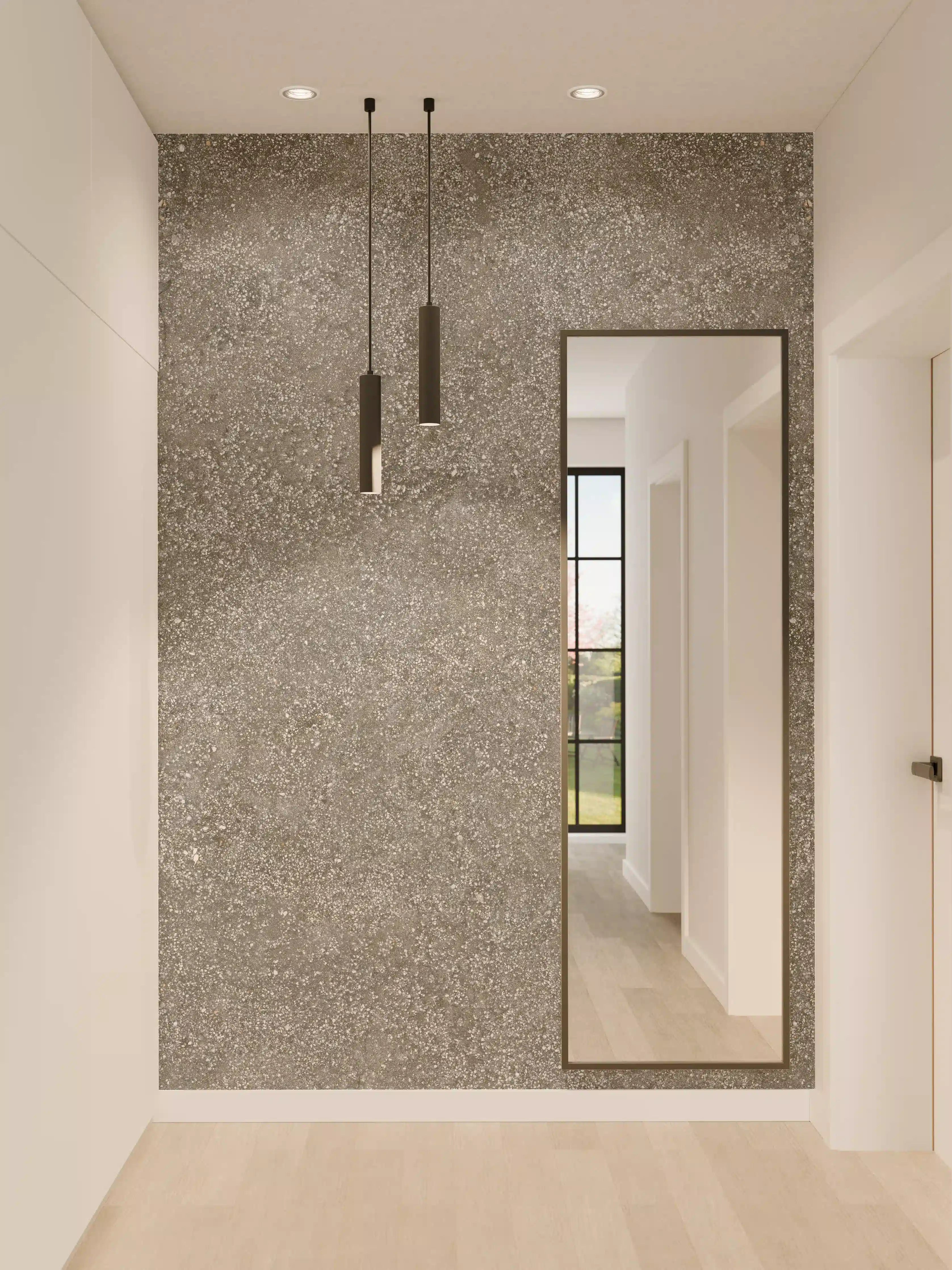 Wandverkleidung Flur - Graue Beton-Details in Weiß