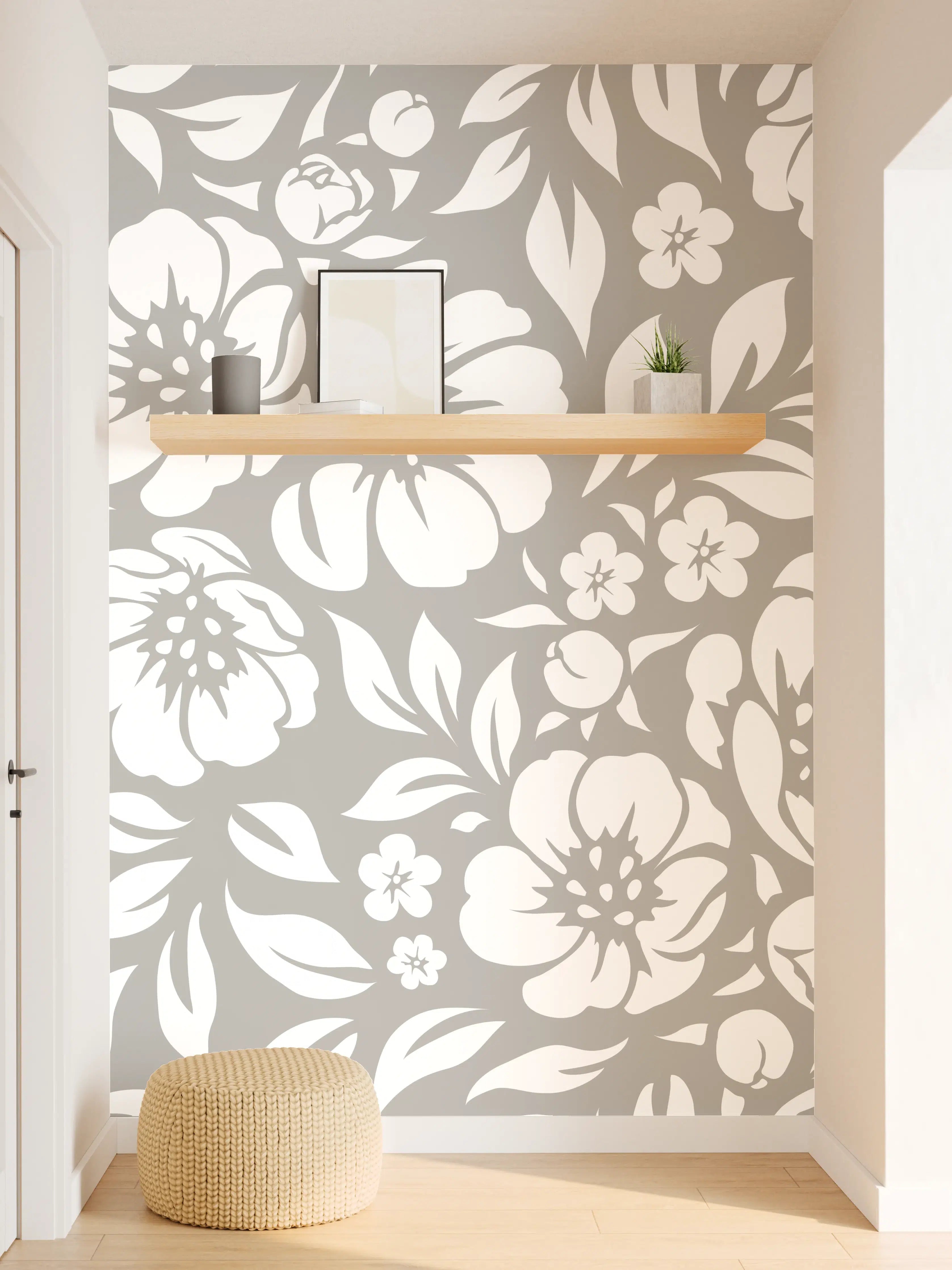 Wandverkleidung Flur - Graue Blüten im Weißdesign