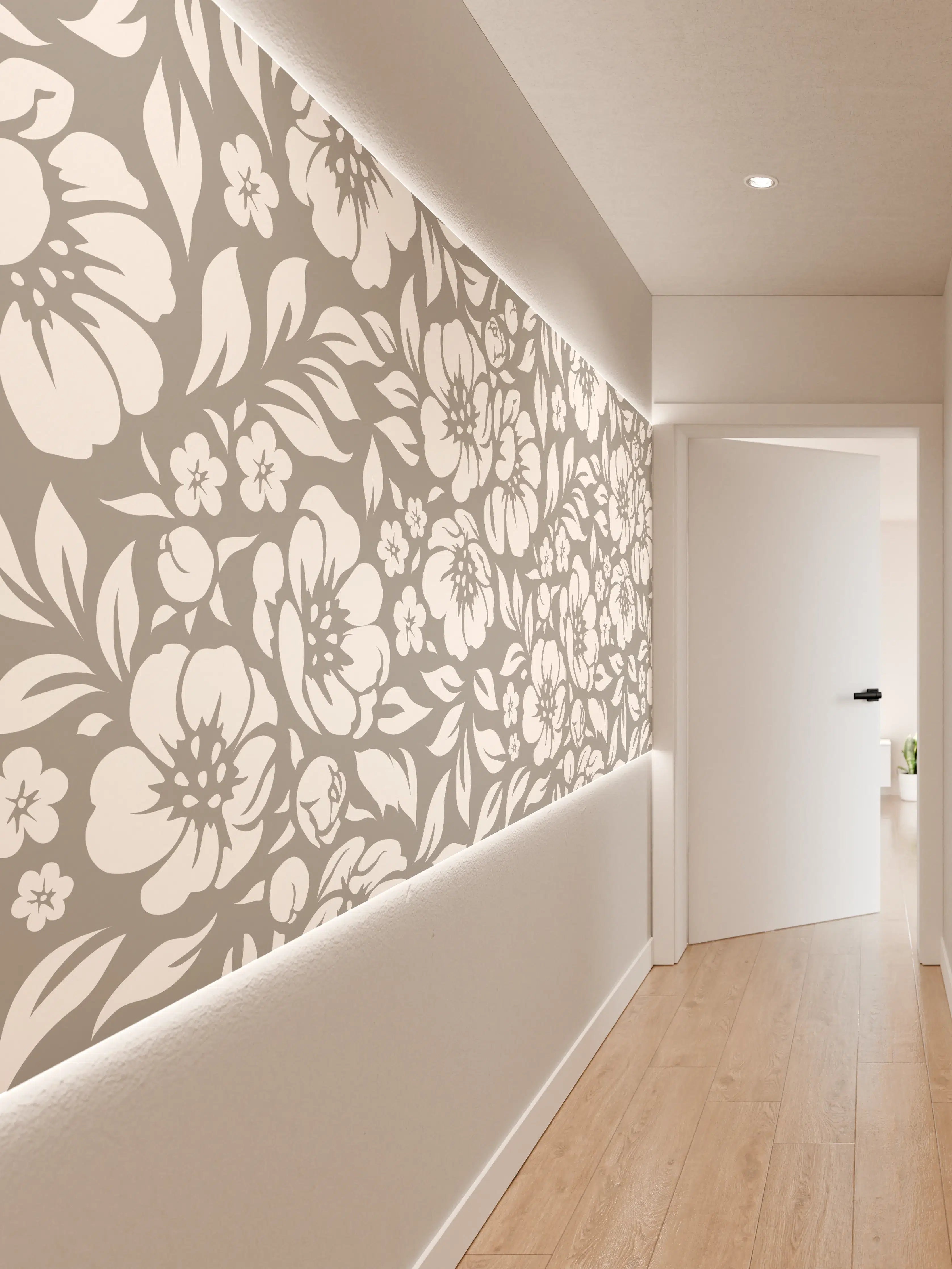 Wandverkleidung Flur - Graue Blüten im Weißdesign