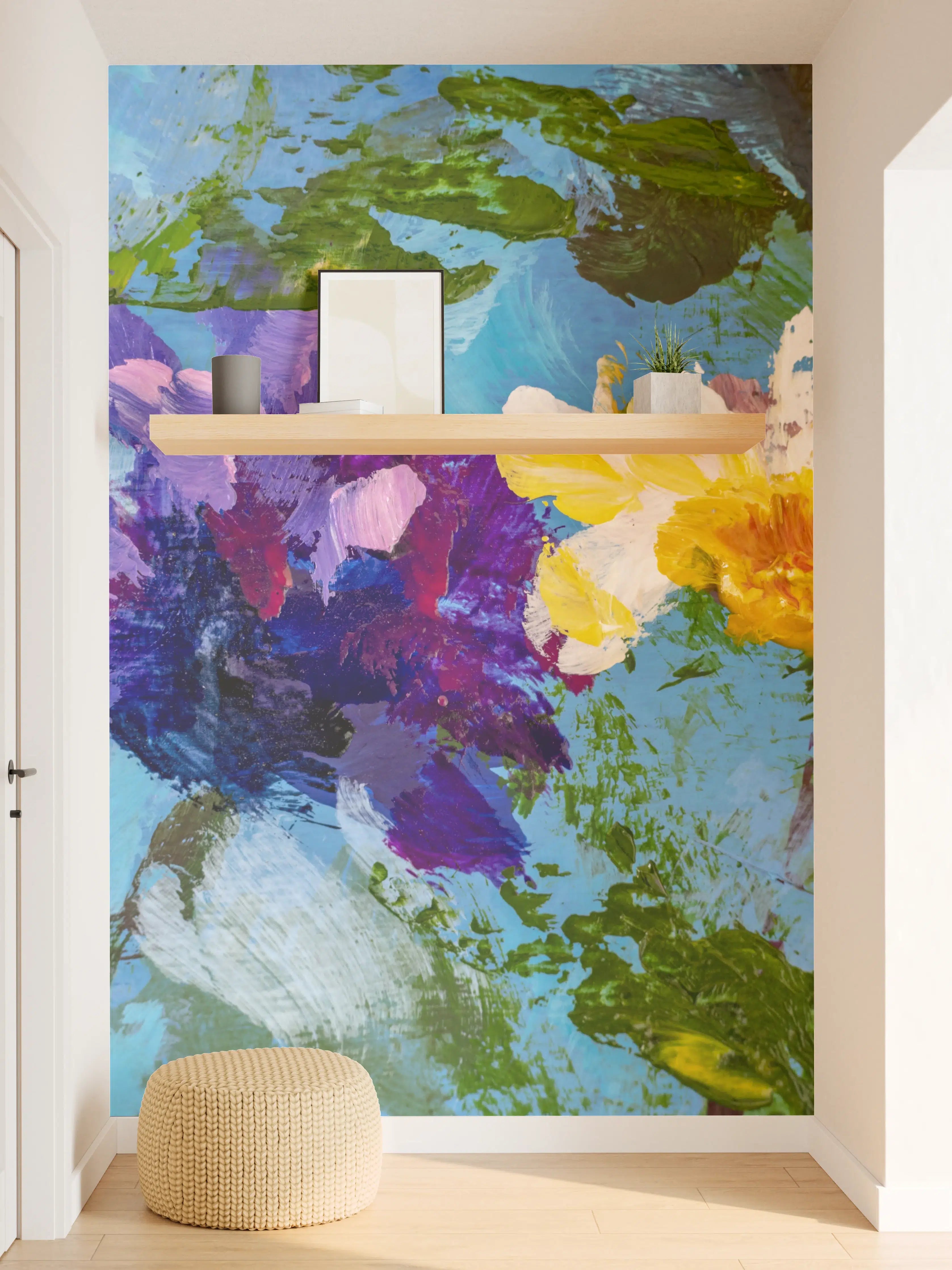 Wandverkleidung Flur - Graue Blütenpracht in lebendigen Farben